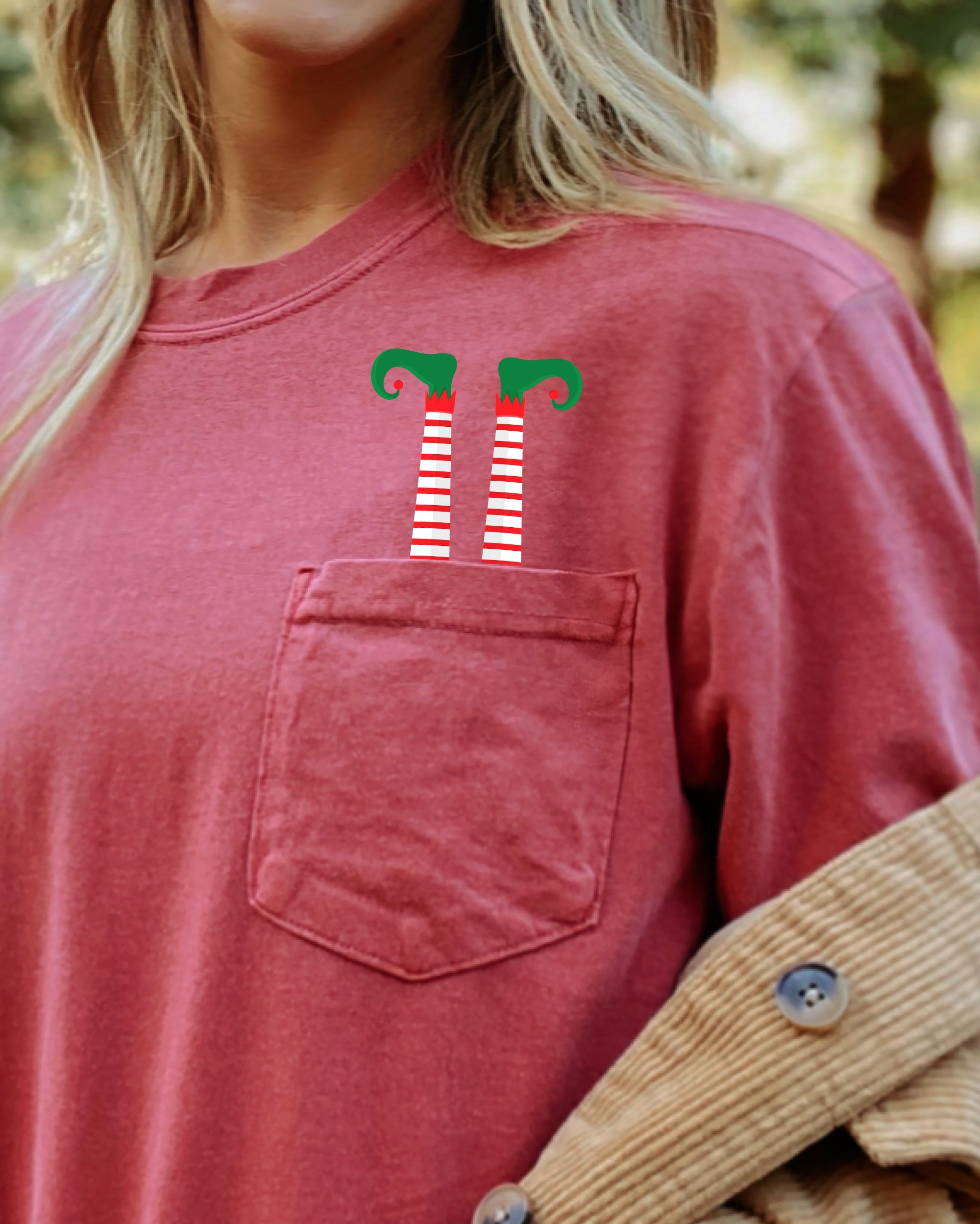 Funny Elf Legs Christmas Santa Winter Snow Xmas Holiday Theme Vintage Retro Graphic Elements Pocket Comfort Colors Tee