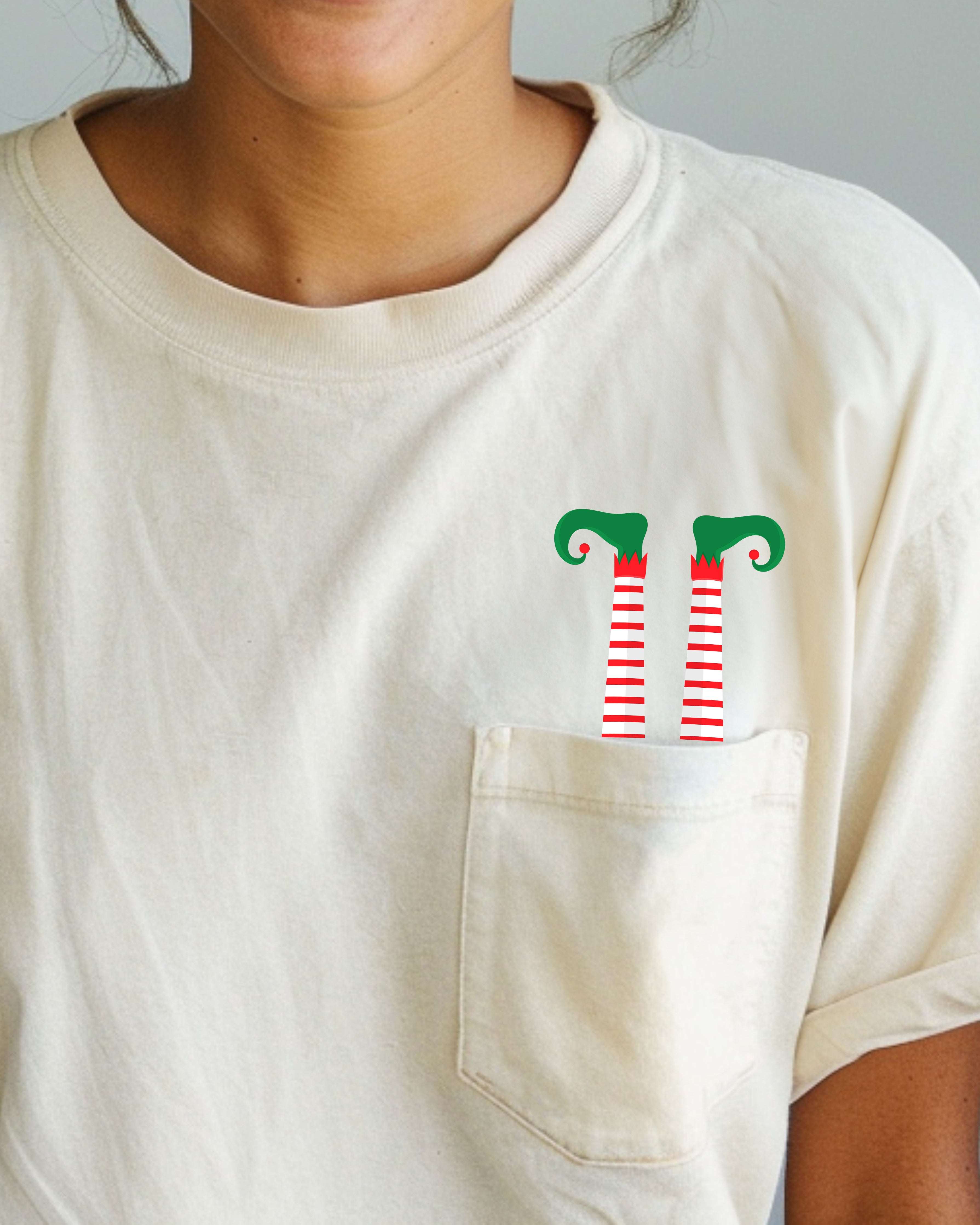 Funny Elf Legs Christmas Santa Winter Snow Xmas Holiday Theme Vintage Retro Graphic Elements Pocket Comfort Colors Tee