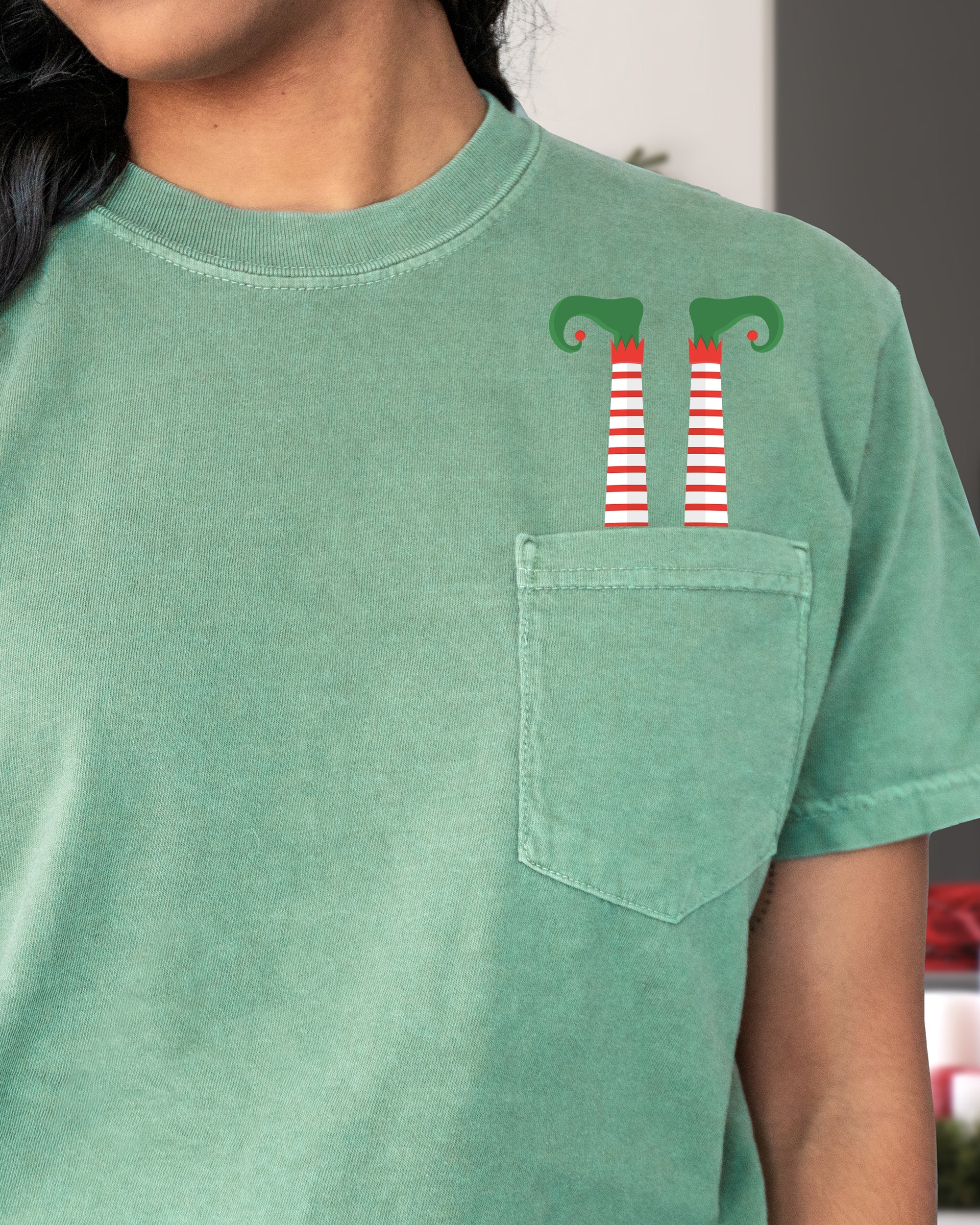Funny Elf Legs Christmas Santa Winter Snow Xmas Holiday Theme Vintage Retro Graphic Elements Pocket Comfort Colors Tee