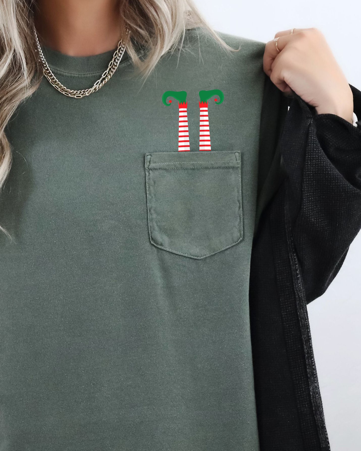 Funny Elf Legs Christmas Santa Winter Snow Xmas Holiday Theme Vintage Retro Graphic Elements Pocket Comfort Colors Tee