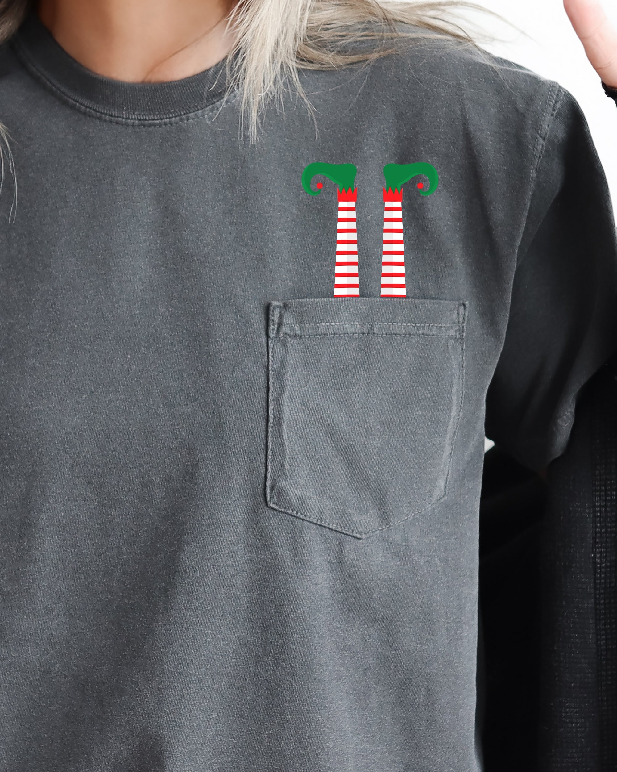 Funny Elf Legs Christmas Santa Winter Snow Xmas Holiday Theme Vintage Retro Graphic Elements Pocket Comfort Colors Tee