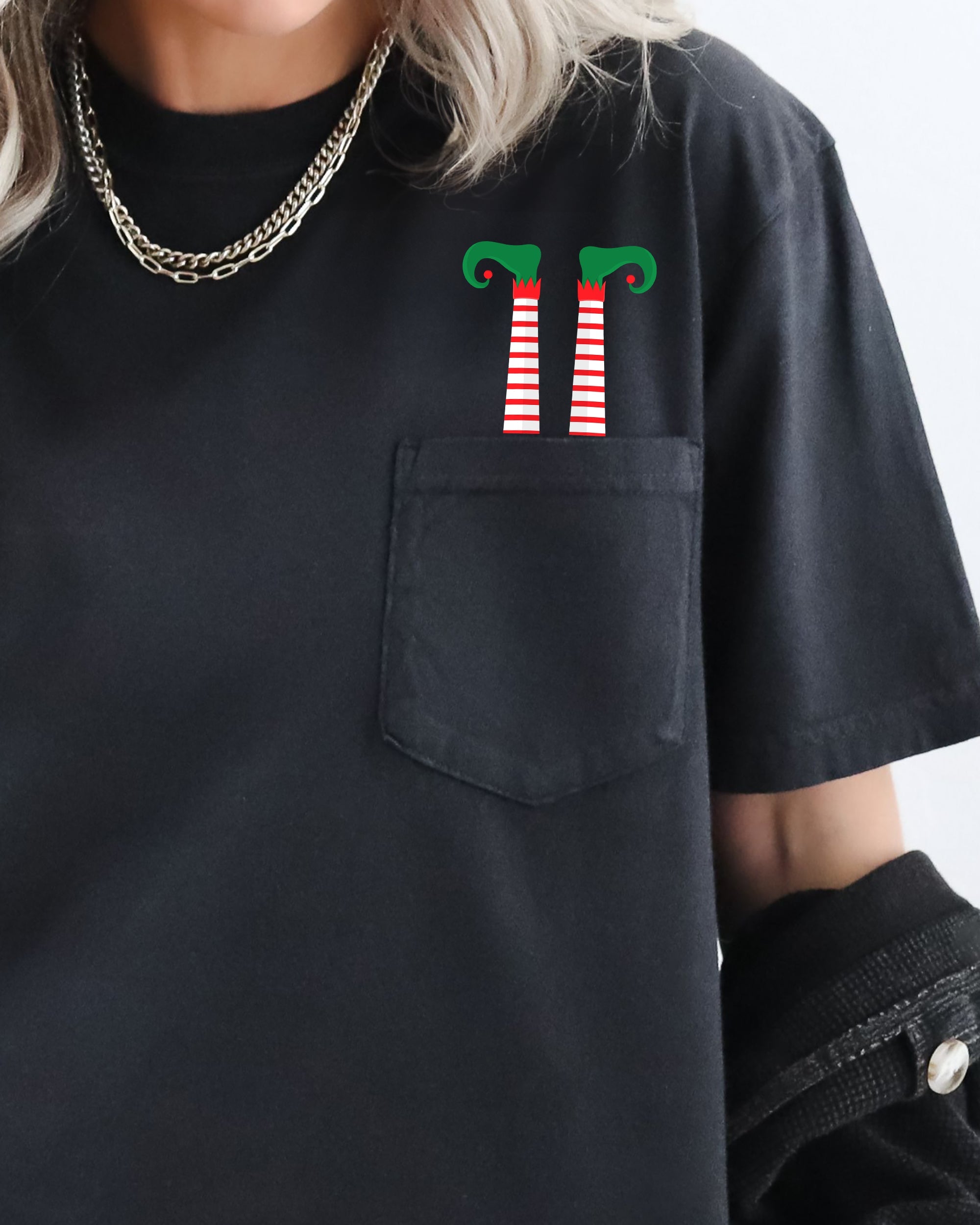 Funny Elf Legs Christmas Santa Winter Snow Xmas Holiday Theme Vintage Retro Graphic Elements Pocket Comfort Colors Tee