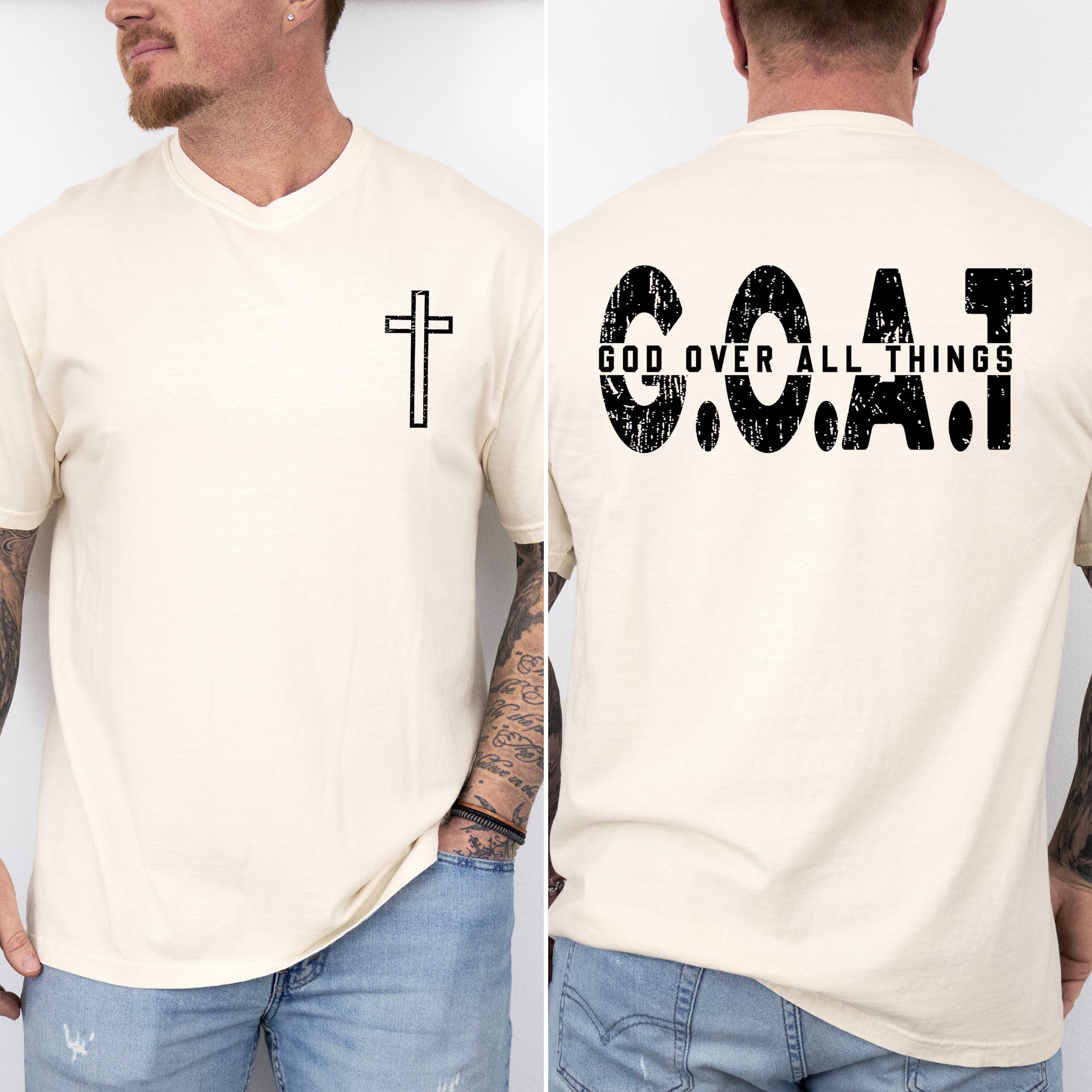 GOAT God Over All Things Cross Christian Jesus Gospel Faith Saved Comfort Colors Tee