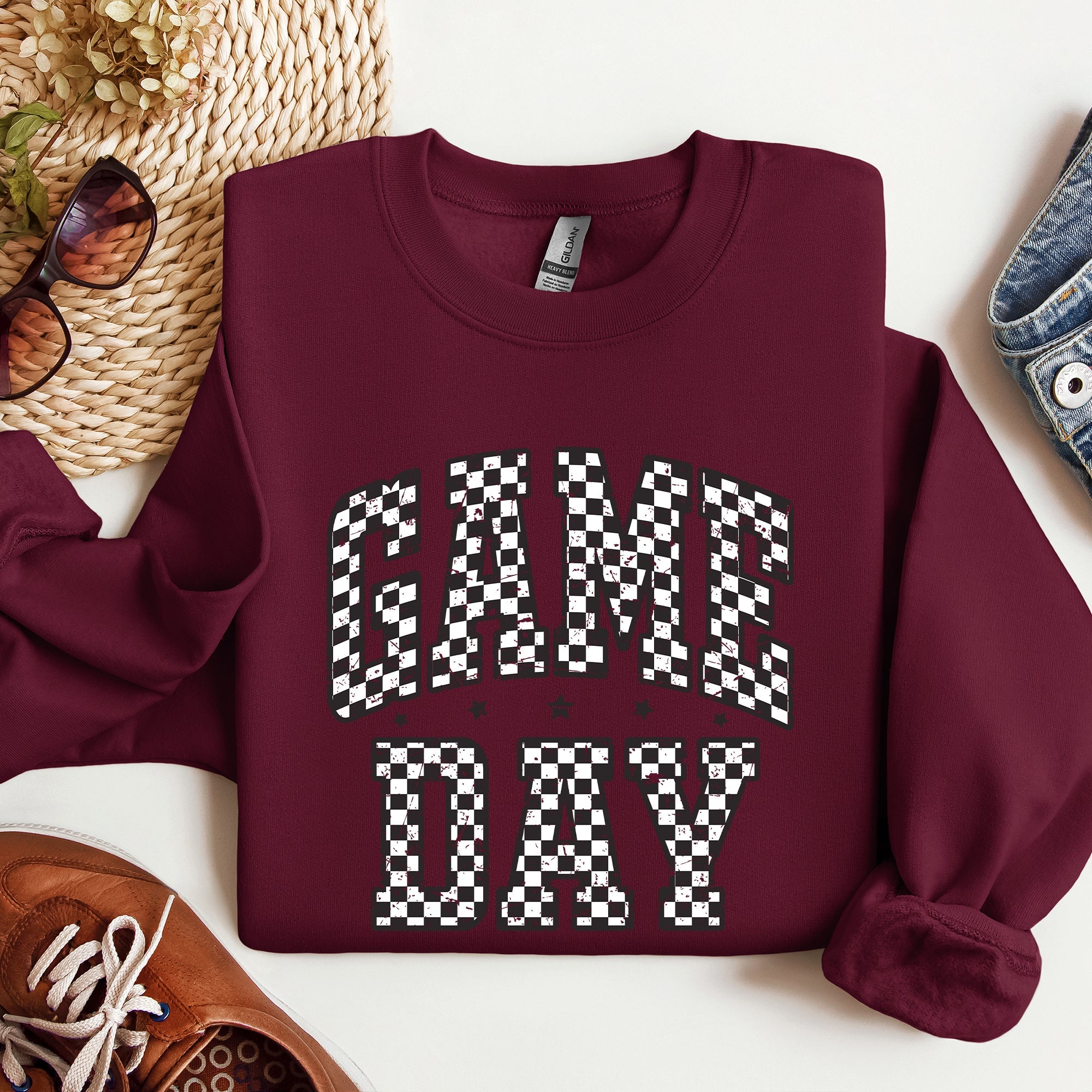 Game Day Checkered Football Tailgate Party Touchdown Sports Big Game Graphic Sweatshirt