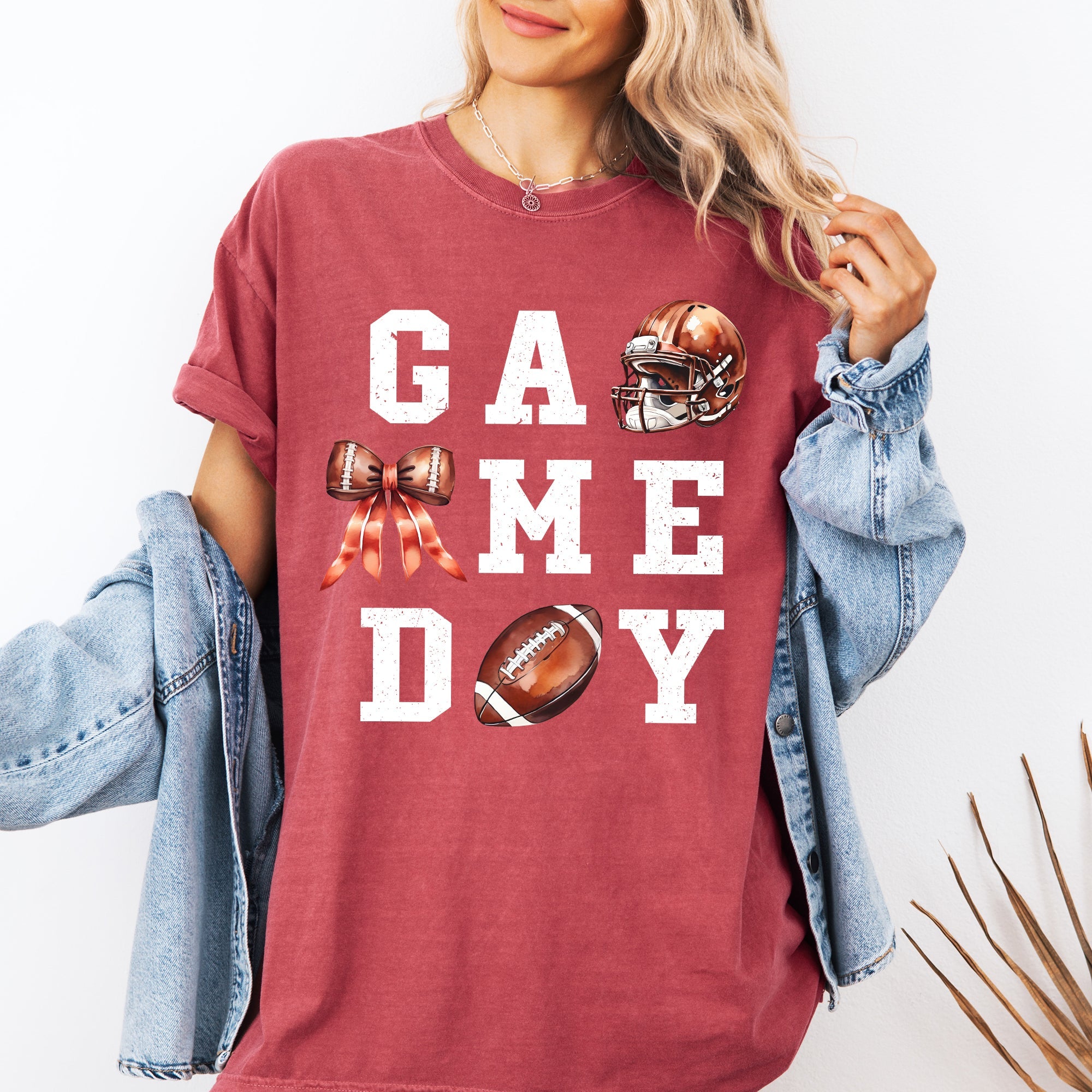 Game Day Coquette Ribbon Girly Football Sports Big Game Touchdown Tailgate Party Comfort Colors Tee
