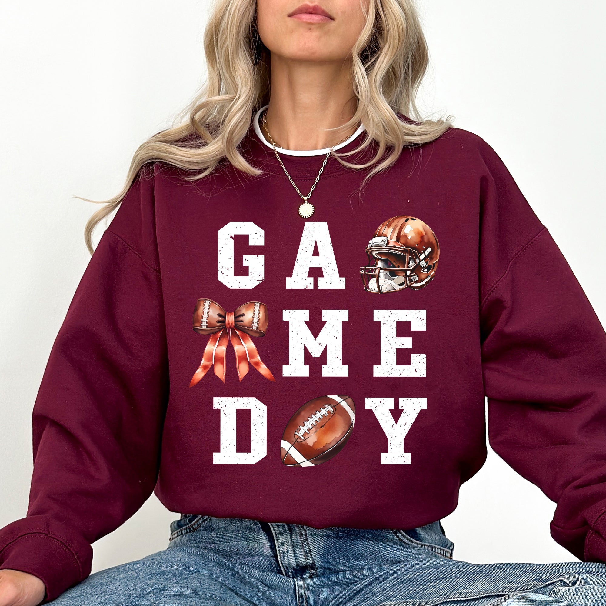 Game Day Coquette Ribbon Girly Football Sports Big Game Touchdown Tailgate Party Sweatshirt