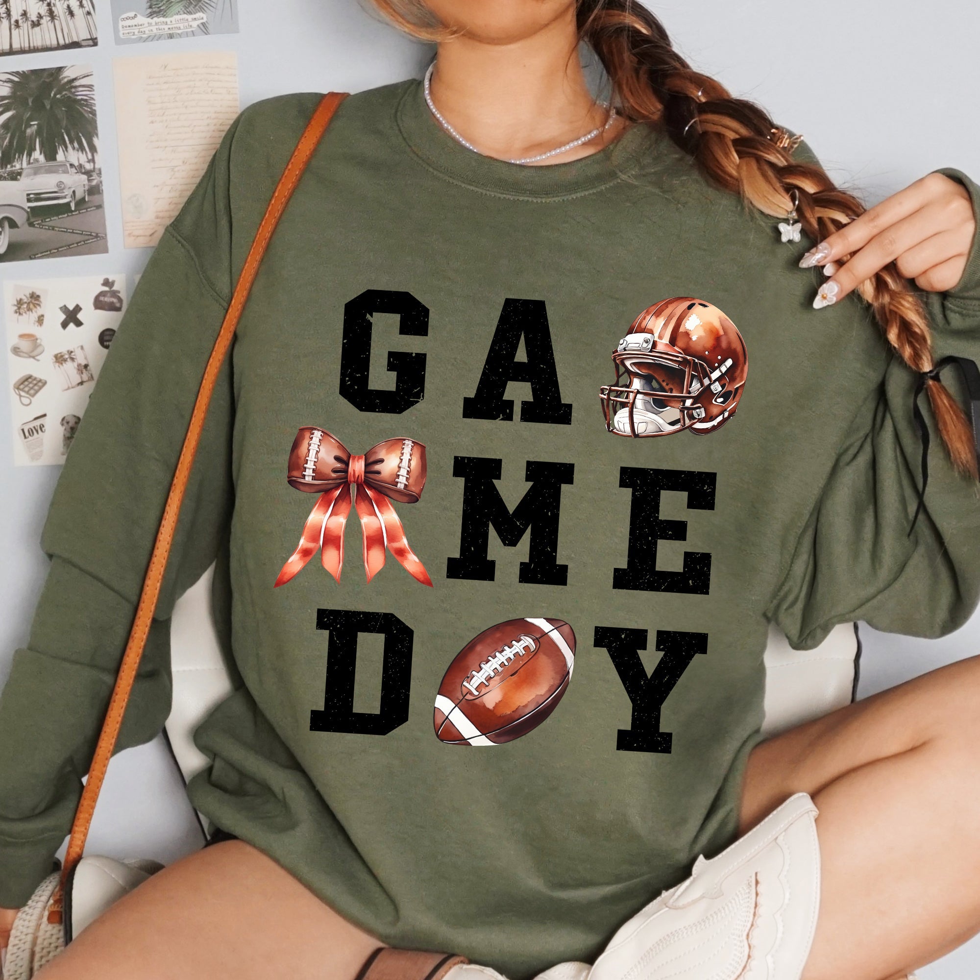 Game Day Coquette Ribbon Girly Football Sports Big Game Touchdown Tailgate Party Sweatshirt