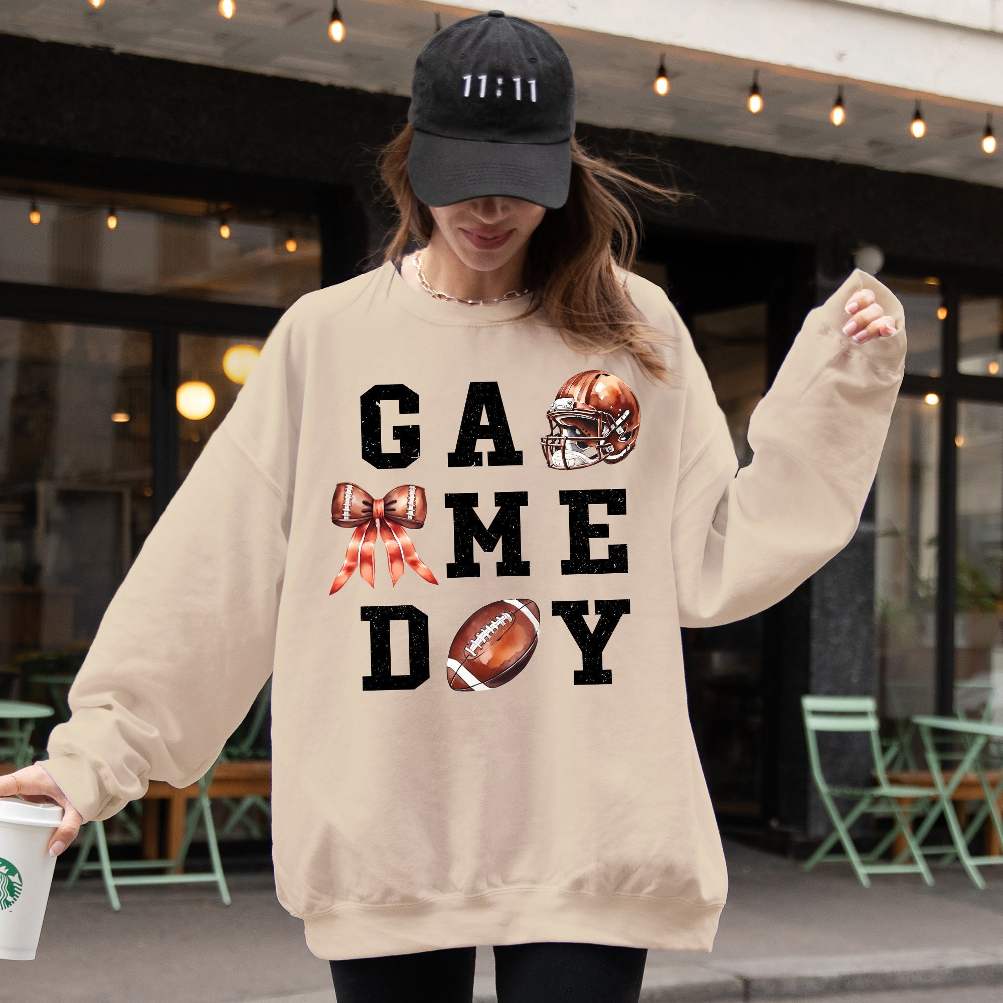 Game Day Coquette Ribbon Girly Football Sports Big Game Touchdown Tailgate Party Sweatshirt