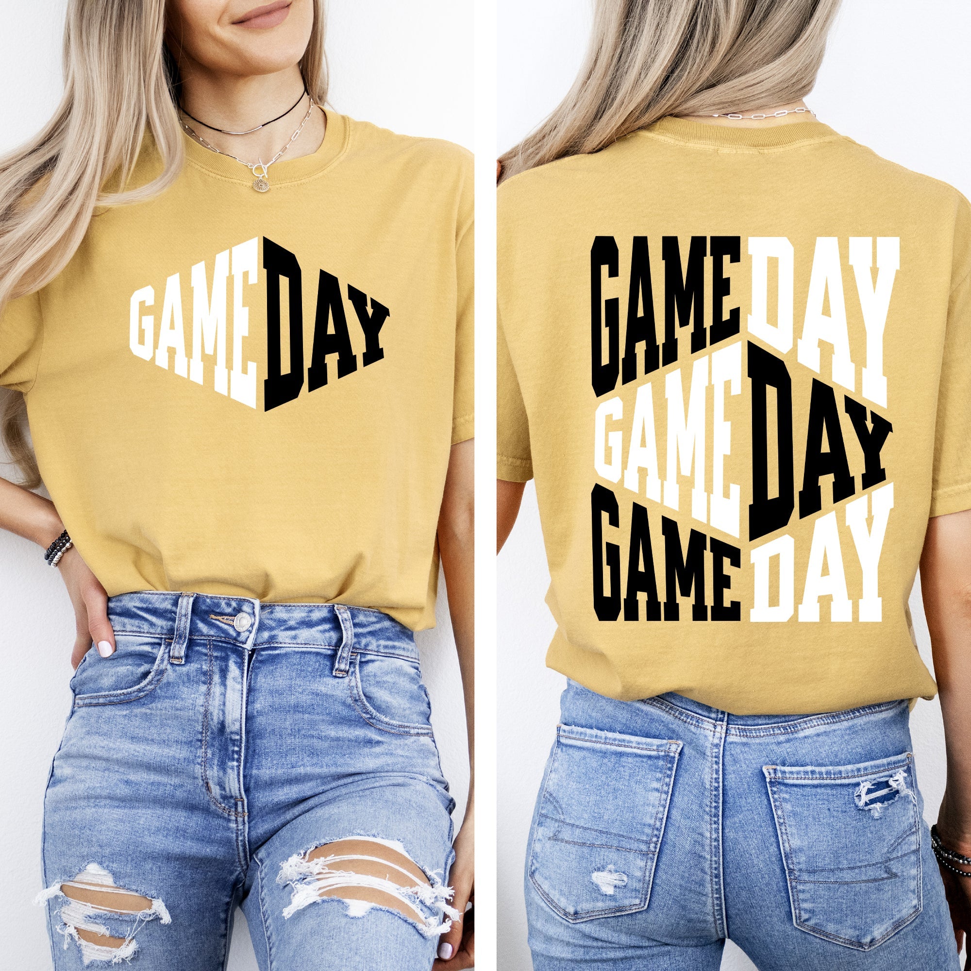 Game Day Front And Back Cheer Football Sports Big Game Touchdown Tailgate Party Comfort Colors Tee