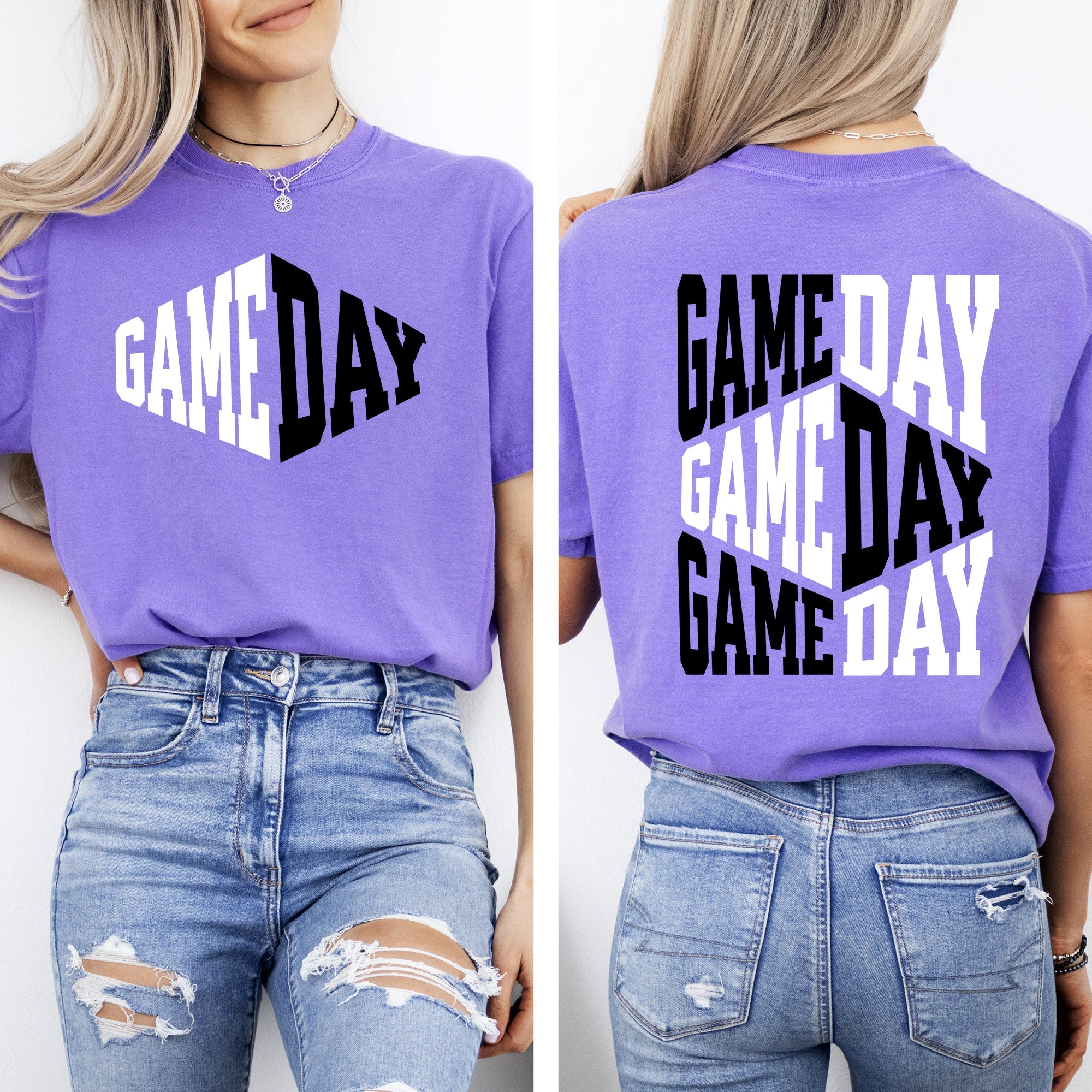 Game Day Front And Back Cheer Football Sports Big Game Touchdown Tailgate Party Comfort Colors Tee