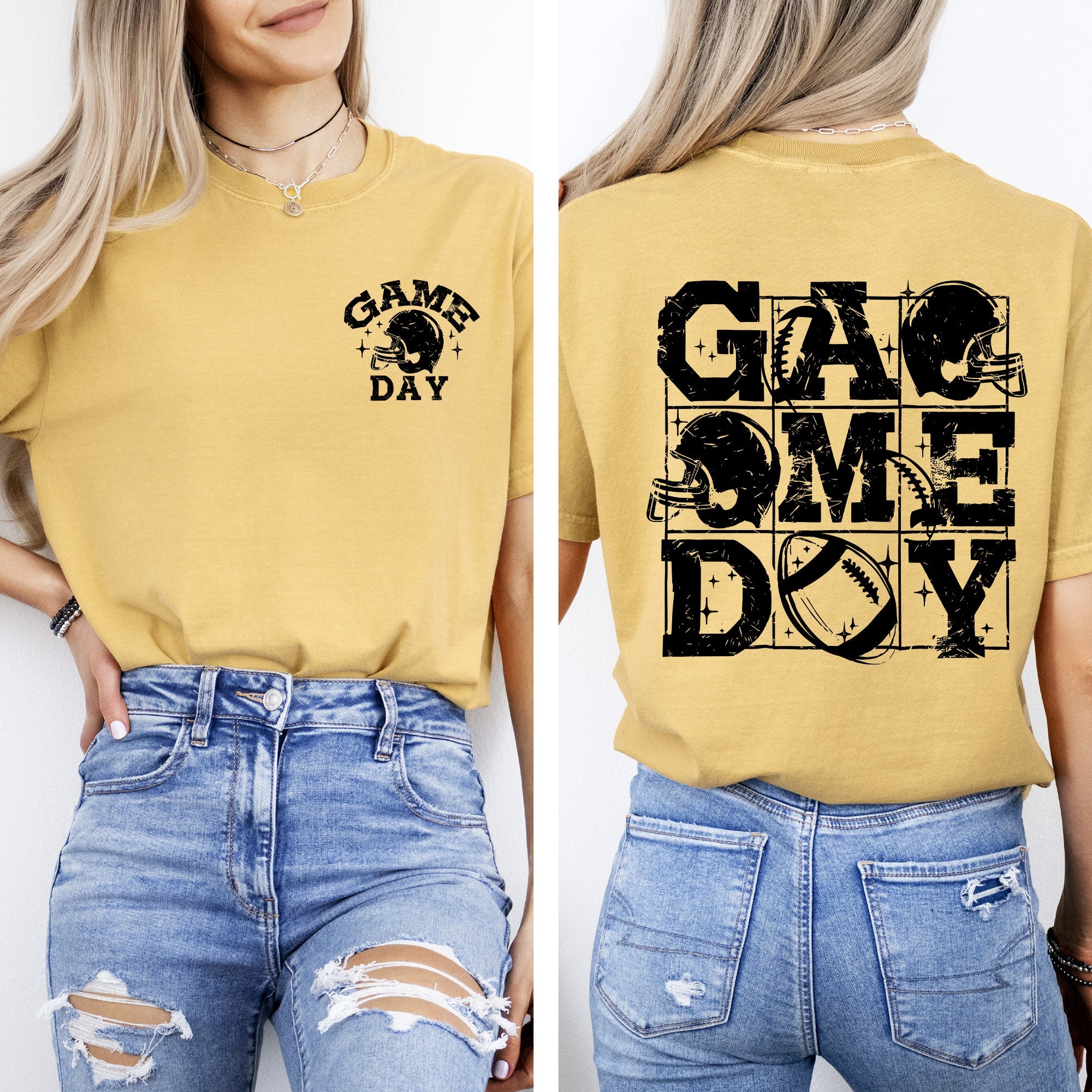 Game Day Front And Back Football Sports Big Game Touchdown Tailgate Party Comfort Colors Tee
