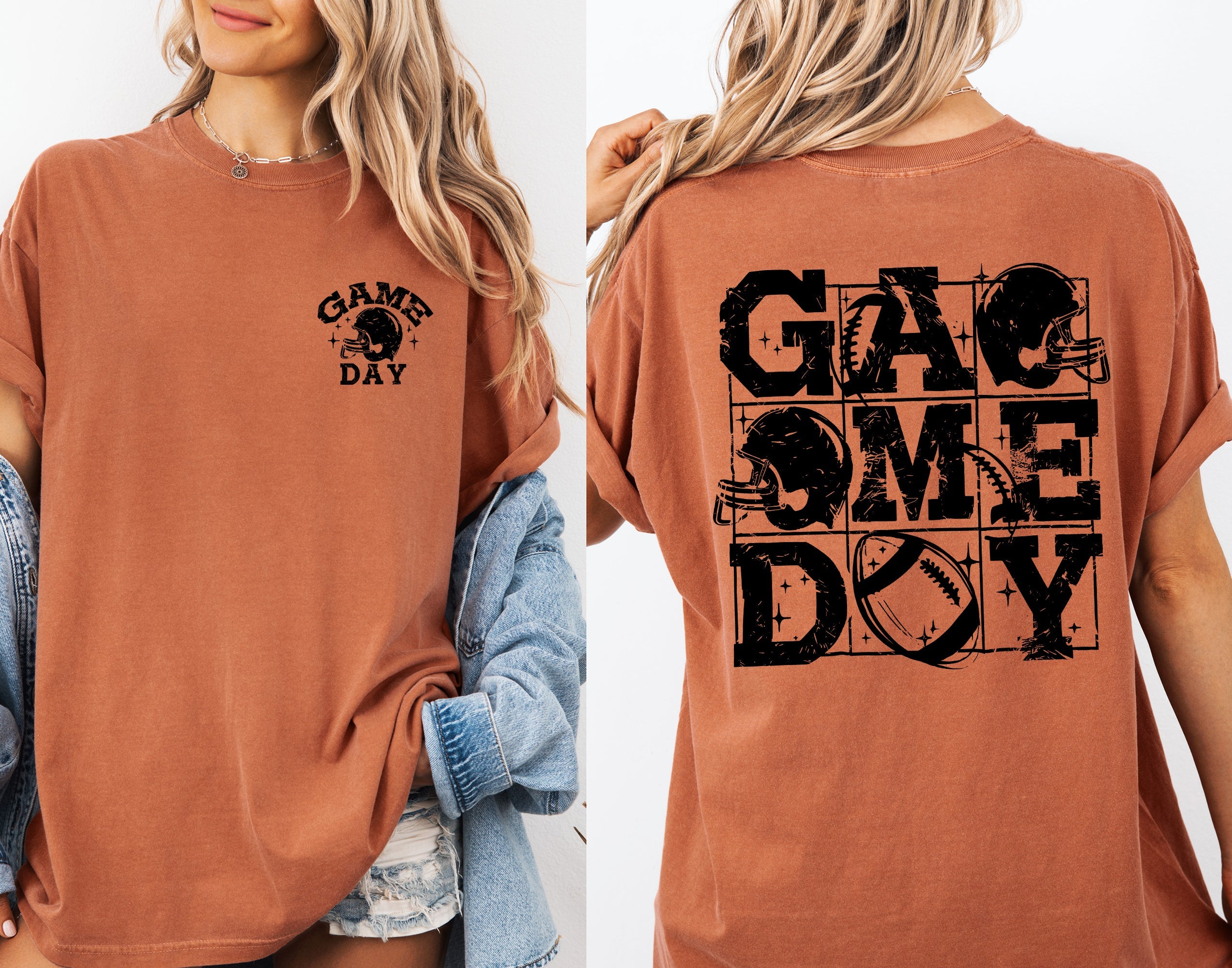 Game Day Front And Back Football Sports Big Game Touchdown Tailgate Party Comfort Colors Tee
