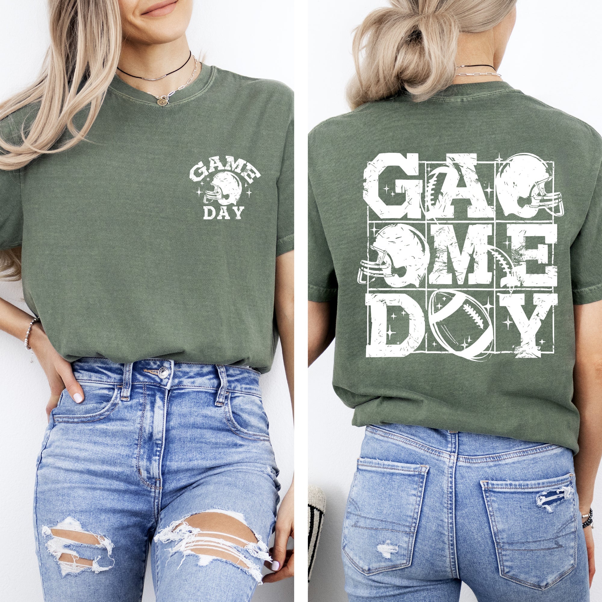 Game Day Front And Back Football Sports Big Game Touchdown Tailgate Party Comfort Colors Tee