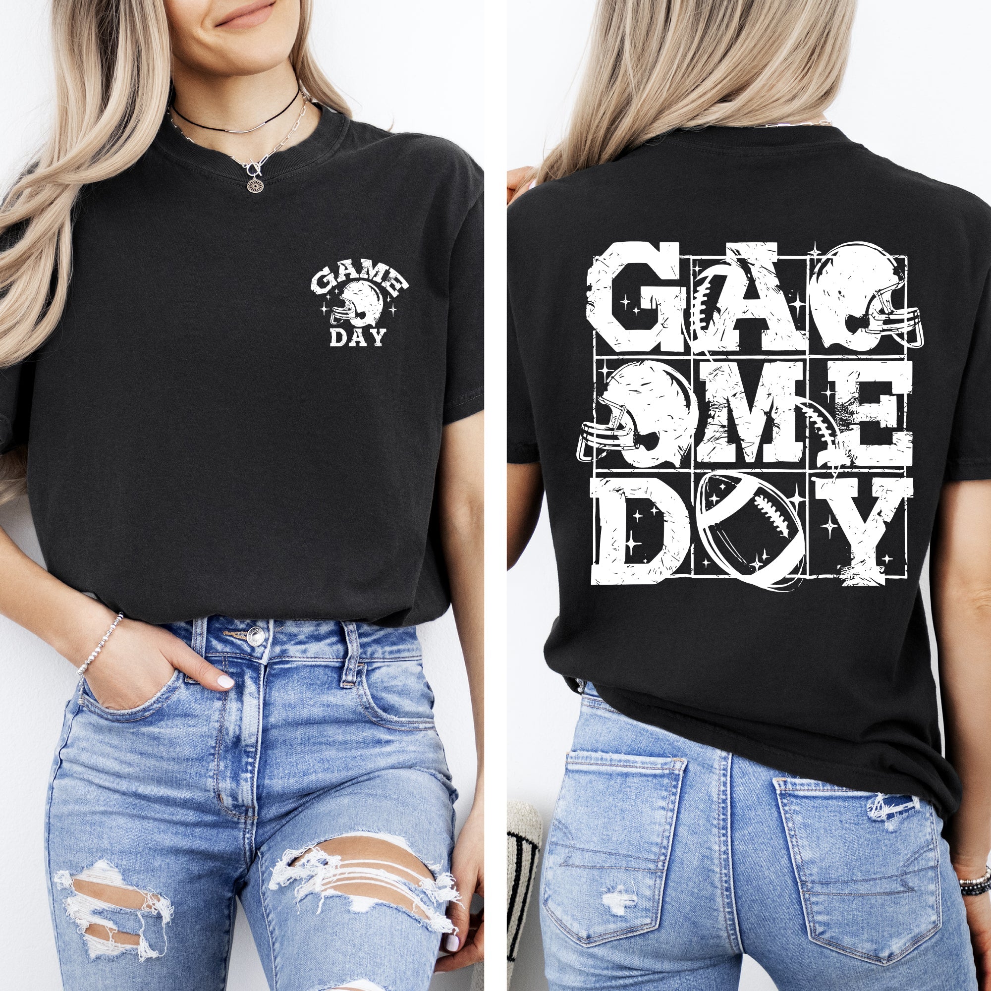 Game Day Front And Back Football Sports Big Game Touchdown Tailgate Party Comfort Colors Tee