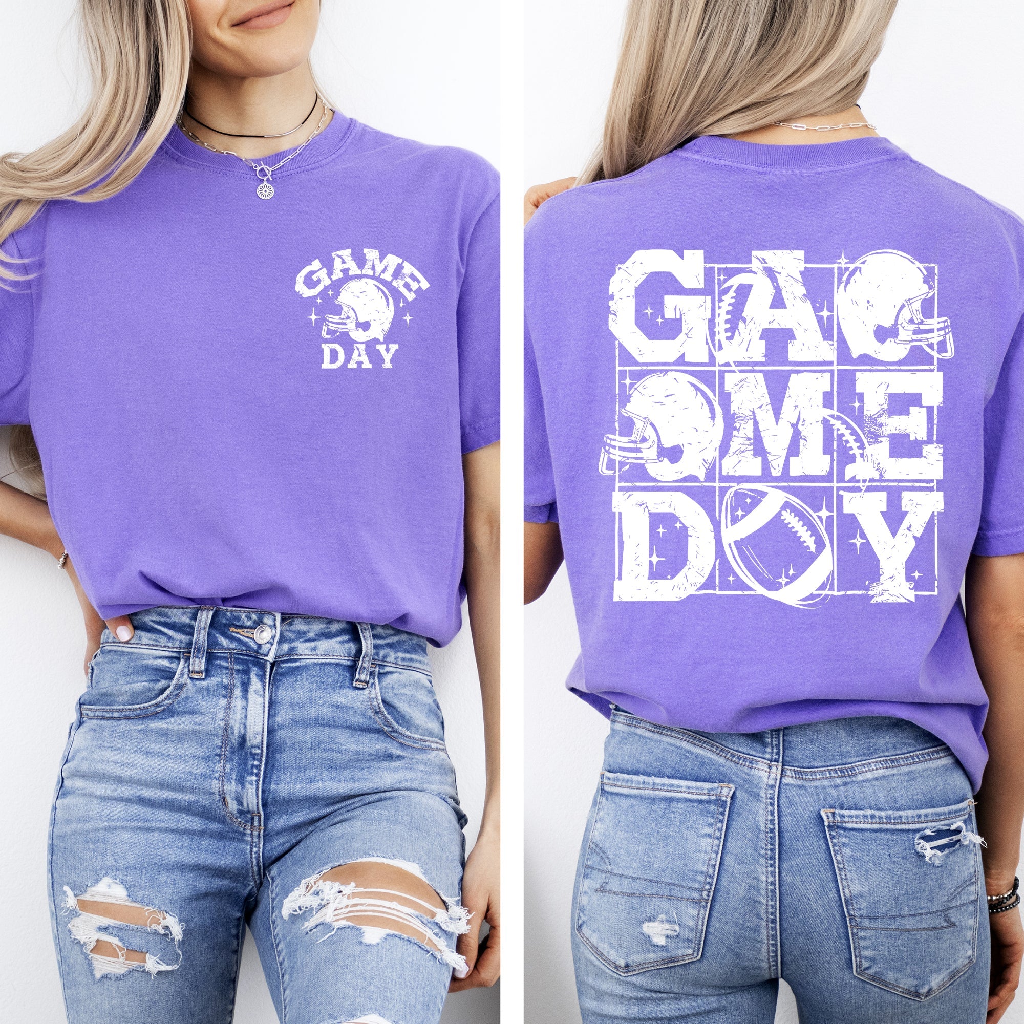 Game Day Front And Back Football Sports Big Game Touchdown Tailgate Party Comfort Colors Tee