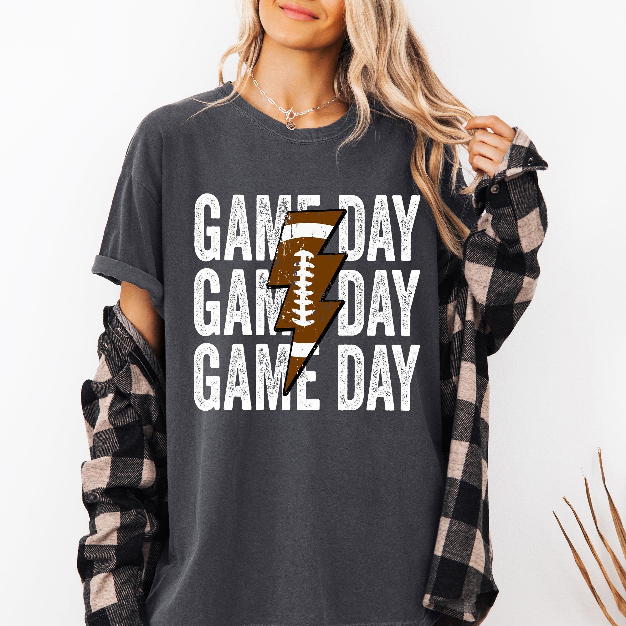 Game Day Lightning Bolt Football Graphic Design For Tailgate Party Theme Comfort Colors Tee