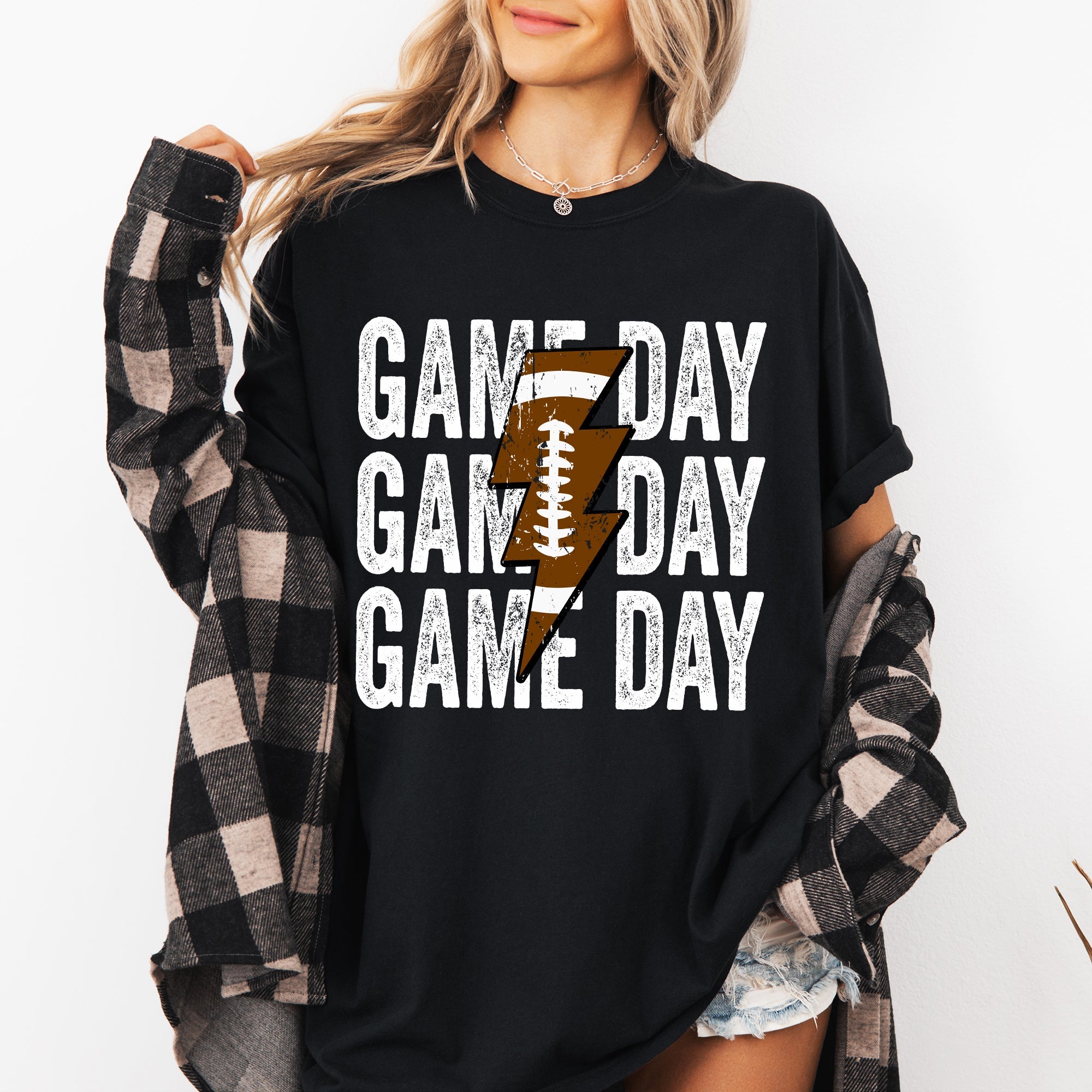 Game Day Lightning Bolt Football Graphic Design For Tailgate Party Theme Comfort Colors Tee