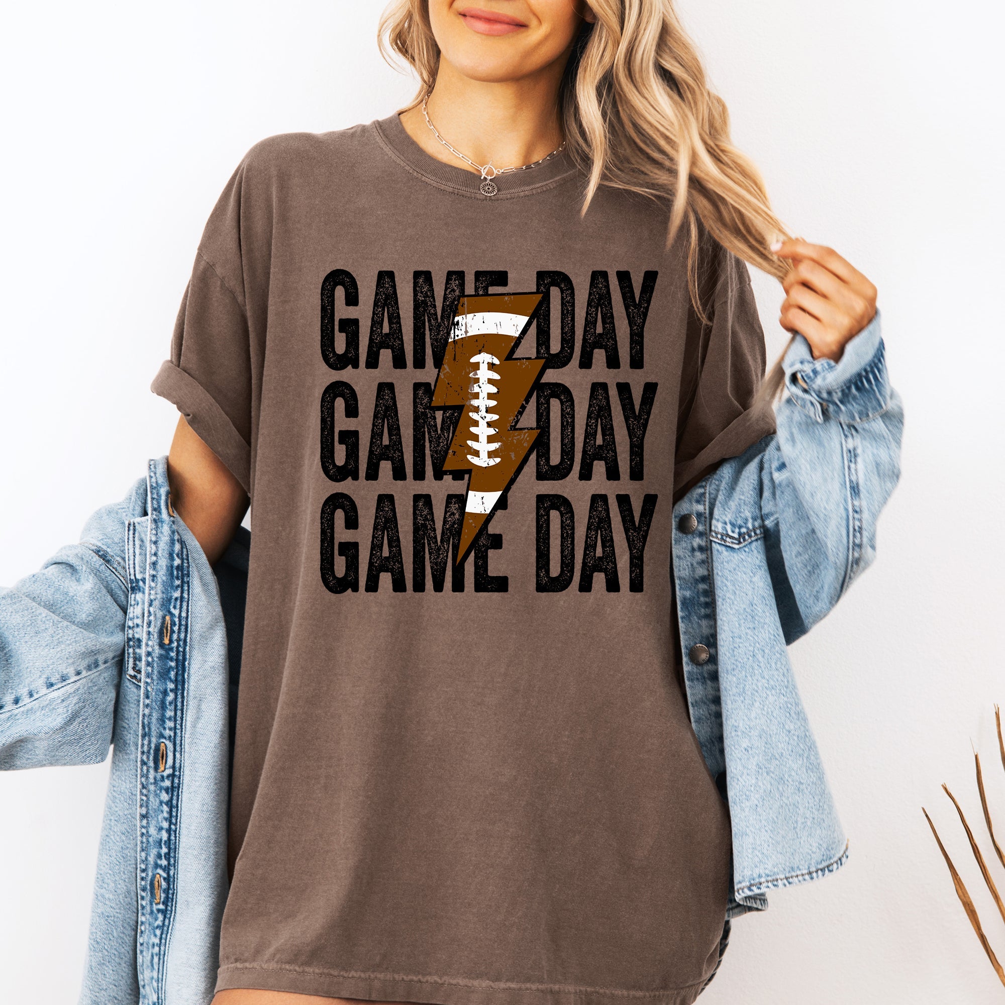 Game Day Lightning Bolt Football Graphic Design For Tailgate Party Theme Comfort Colors Tee