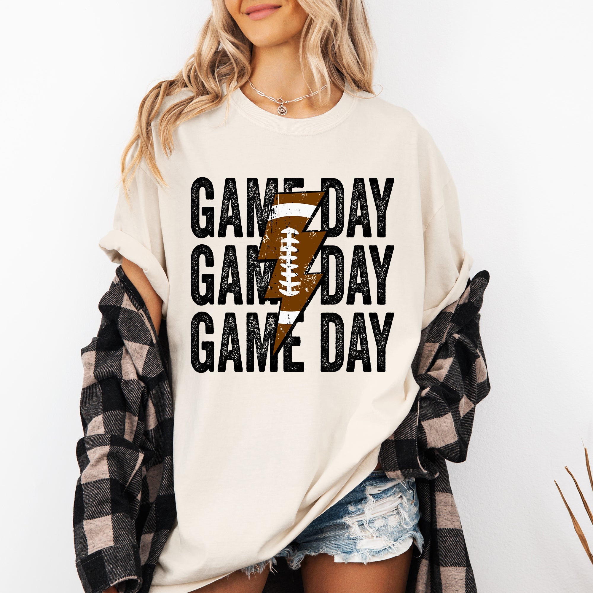 Game Day Lightning Bolt Football Graphic Design For Tailgate Party Theme Comfort Colors Tee