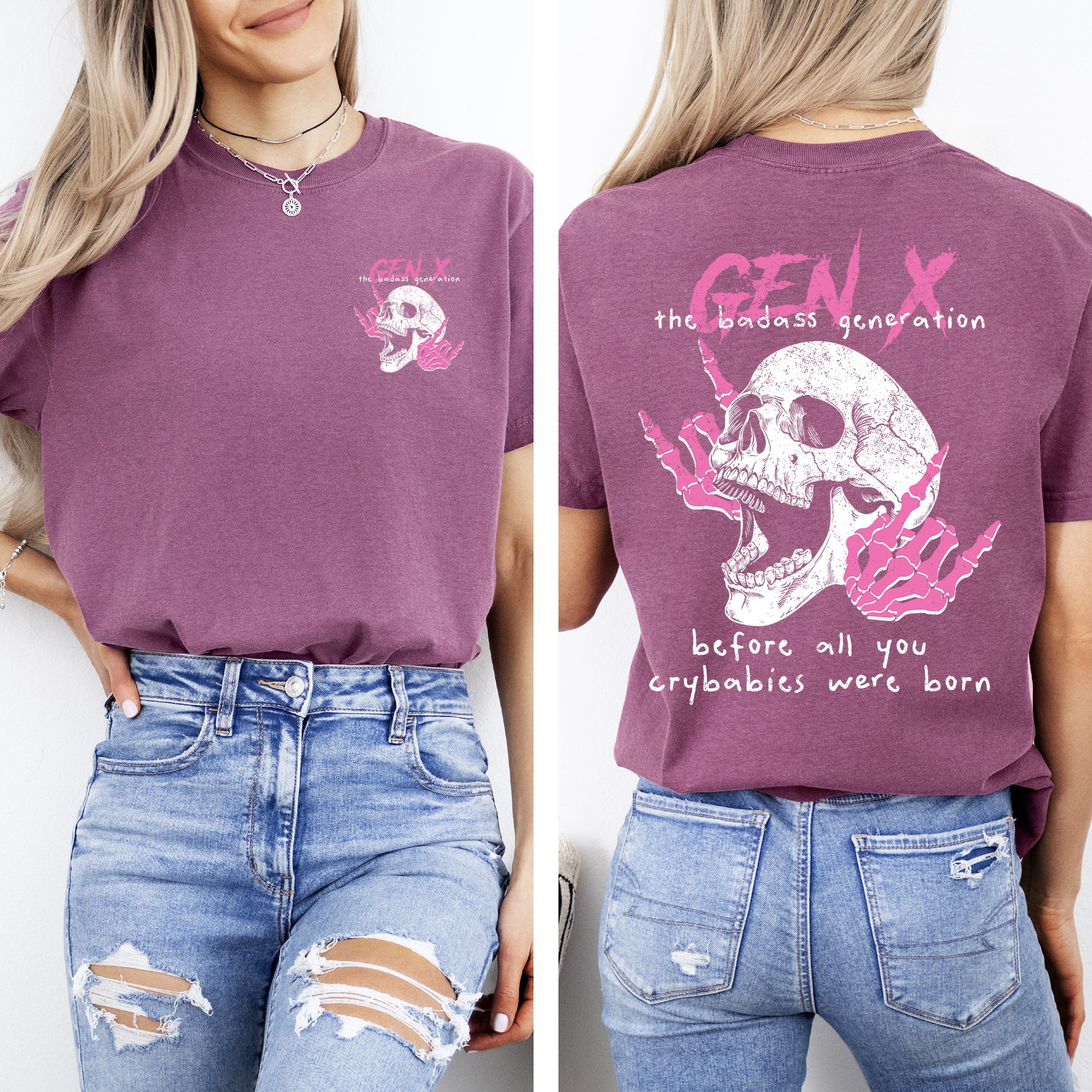 Gen X Badass Generation Skeleton Front And Back Bold Retro Style Artwork Collection Comfort Colors Tee