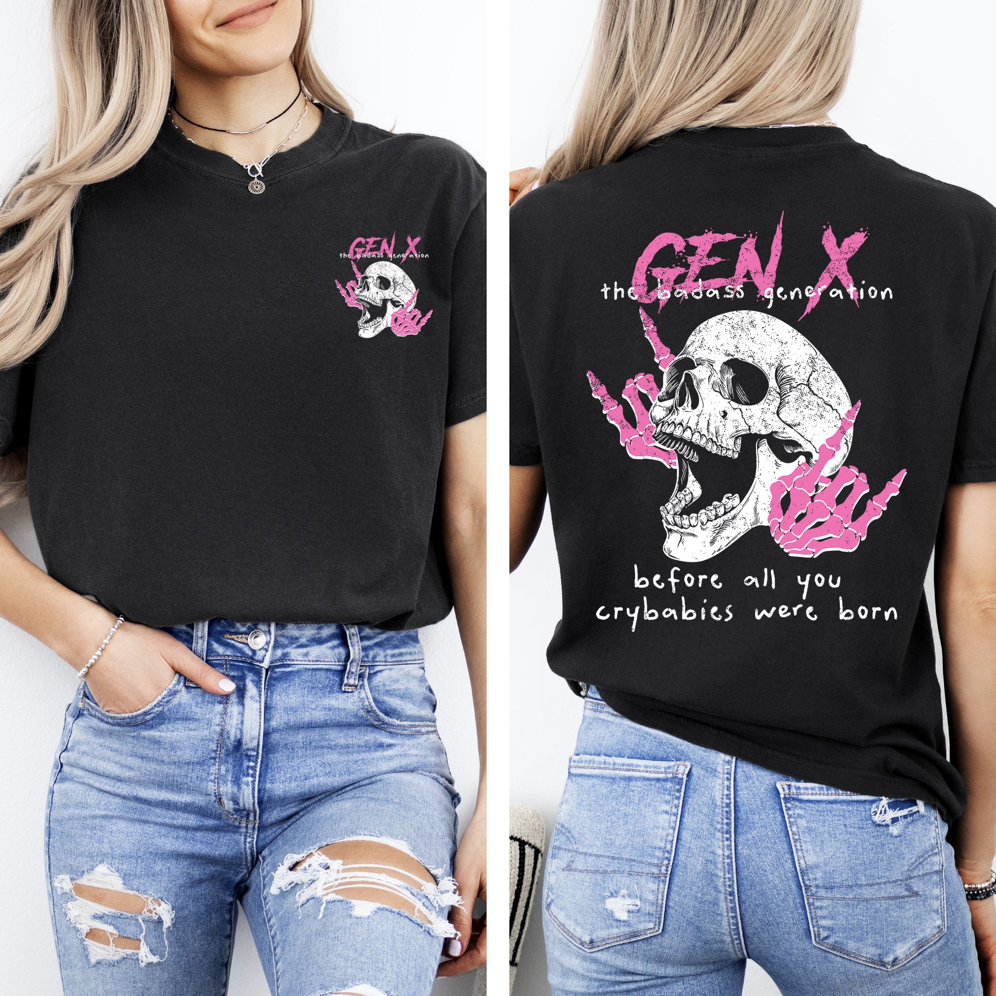 Gen X Badass Generation Skeleton Front And Back Bold Retro Style Artwork Collection Comfort Colors Tee
