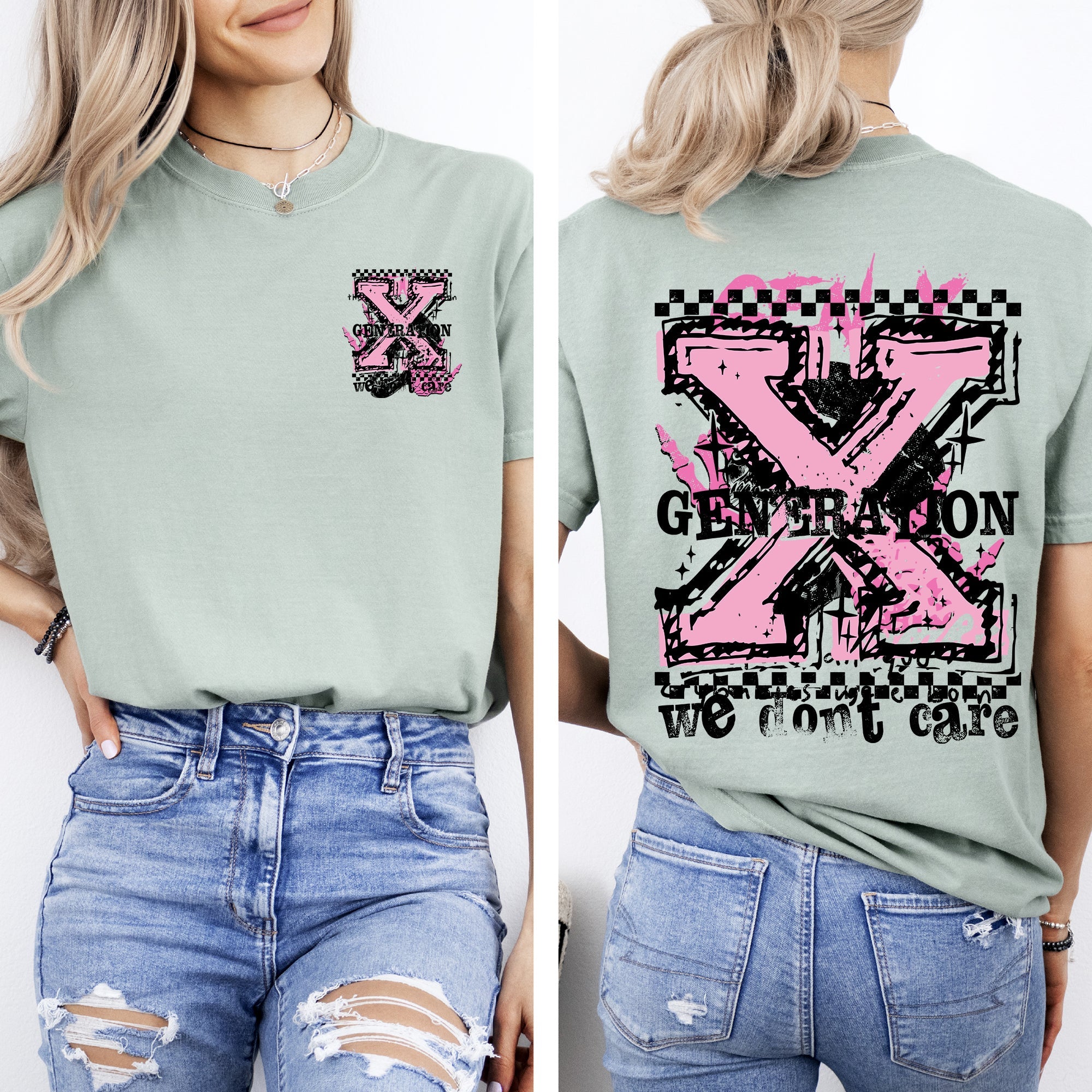 Gen X, We Don't Care Generation X Funny Sassy Front And Back Bold Retro Vintage Comfort Colors Tee