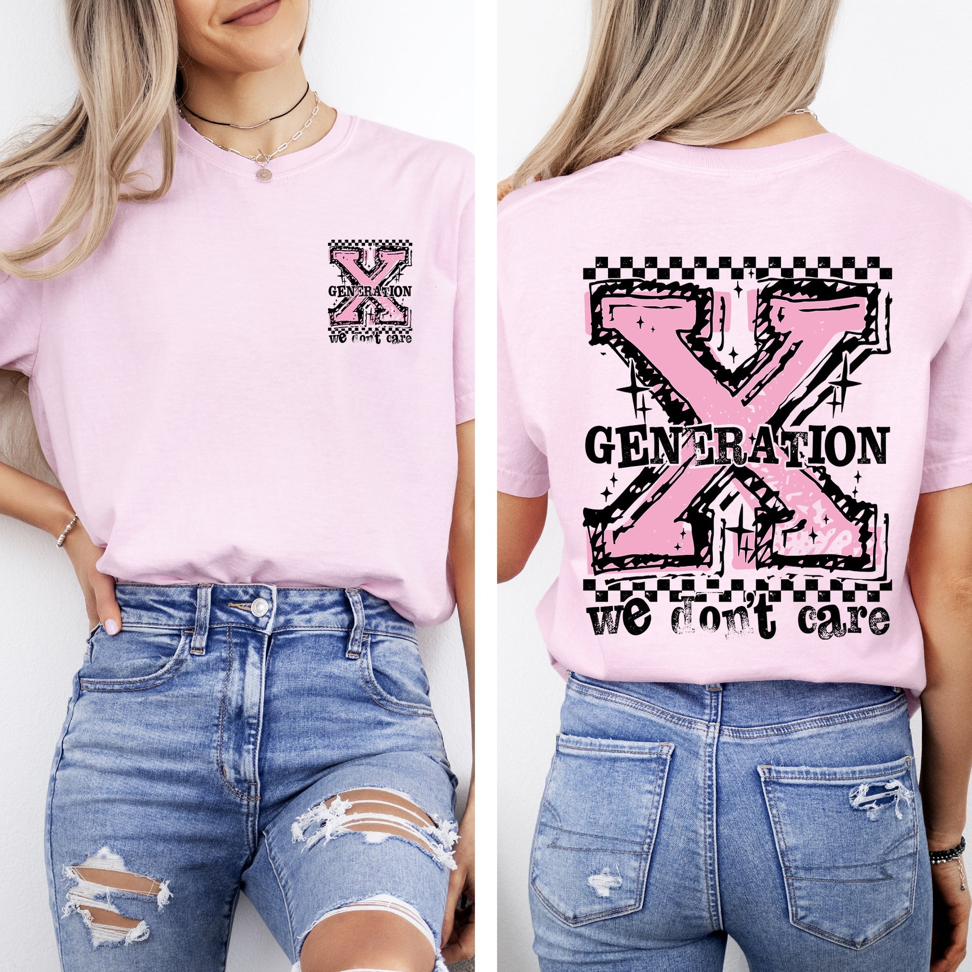 Gen X, We Don't Care Generation X Funny Sassy Front And Back Bold Retro Vintage Comfort Colors Tee