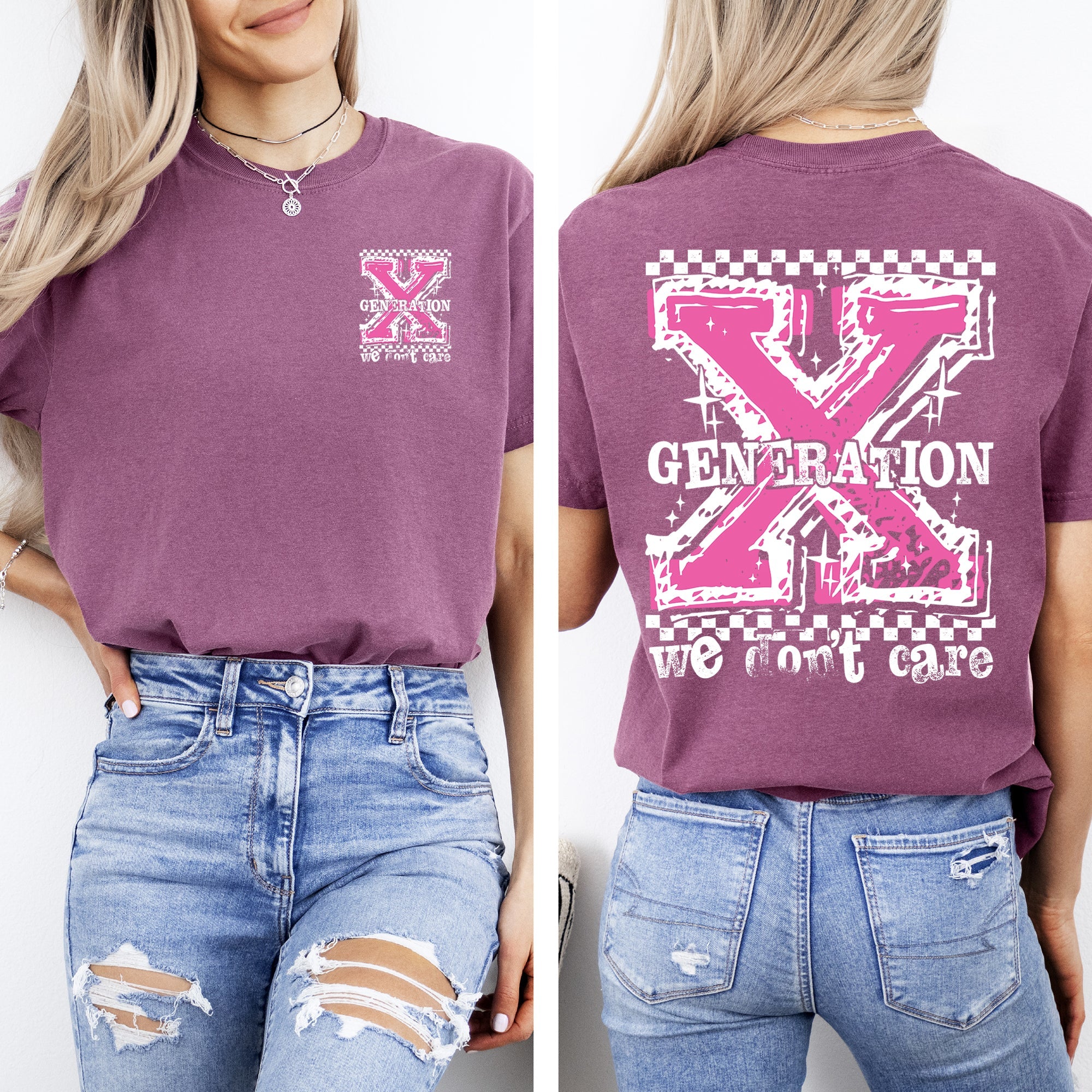 Gen X, We Don't Care Generation X Funny Sassy Front And Back Bold Retro Vintage Comfort Colors Tee