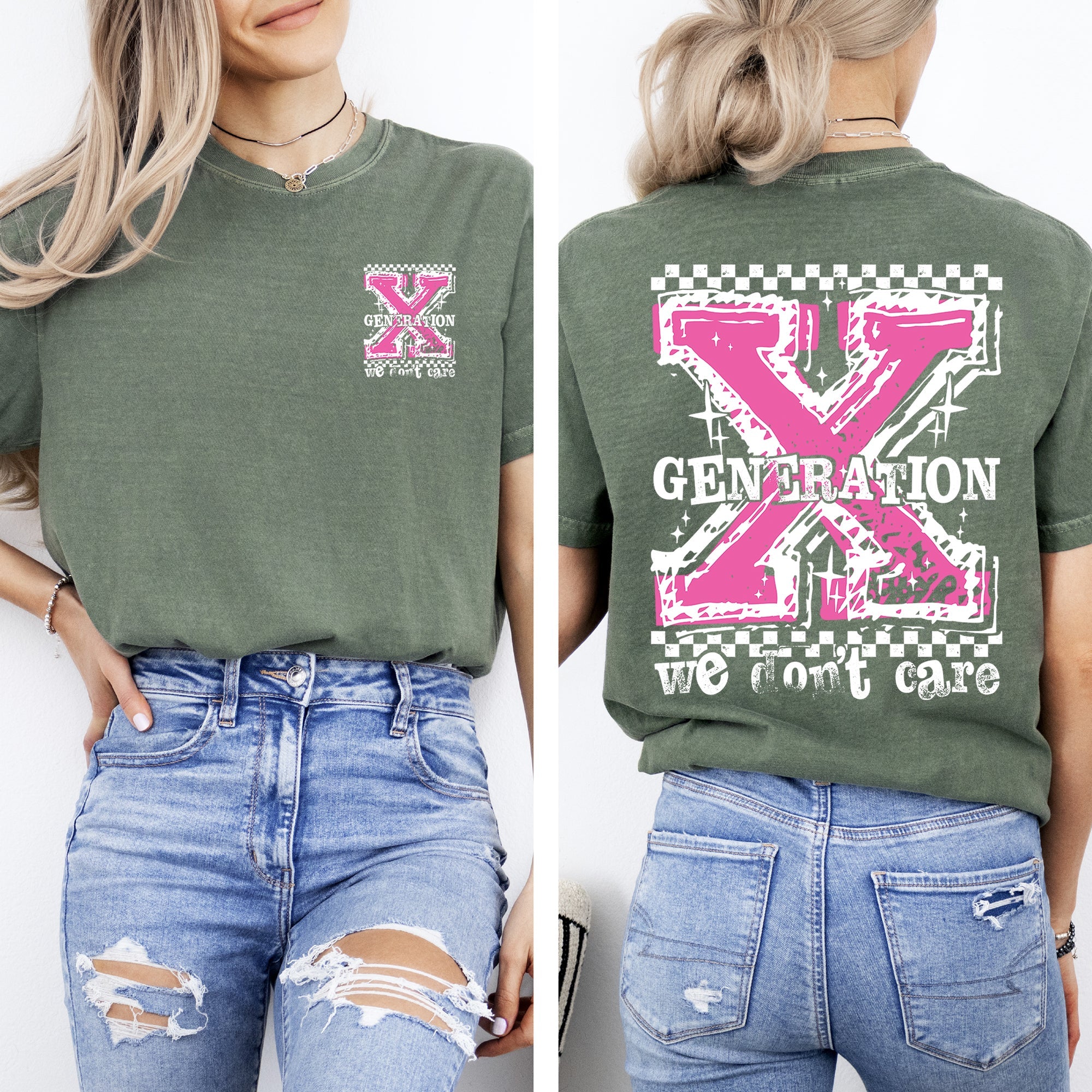Gen X, We Don't Care Generation X Funny Sassy Front And Back Bold Retro Vintage Comfort Colors Tee