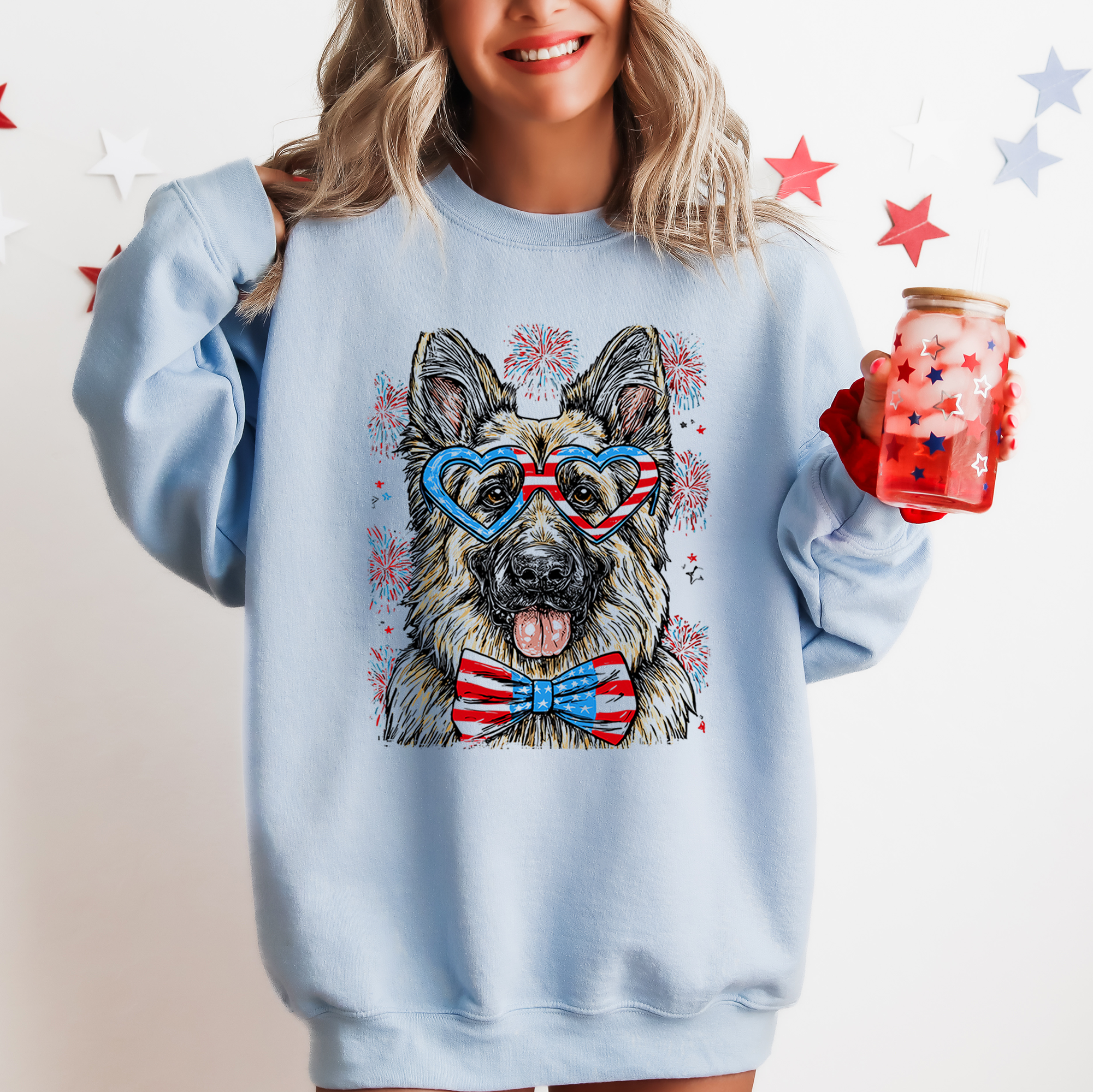 German Shepherd Patriotic Dog USA 4th of July Edition Flag Emblem Collection Sweatshirt