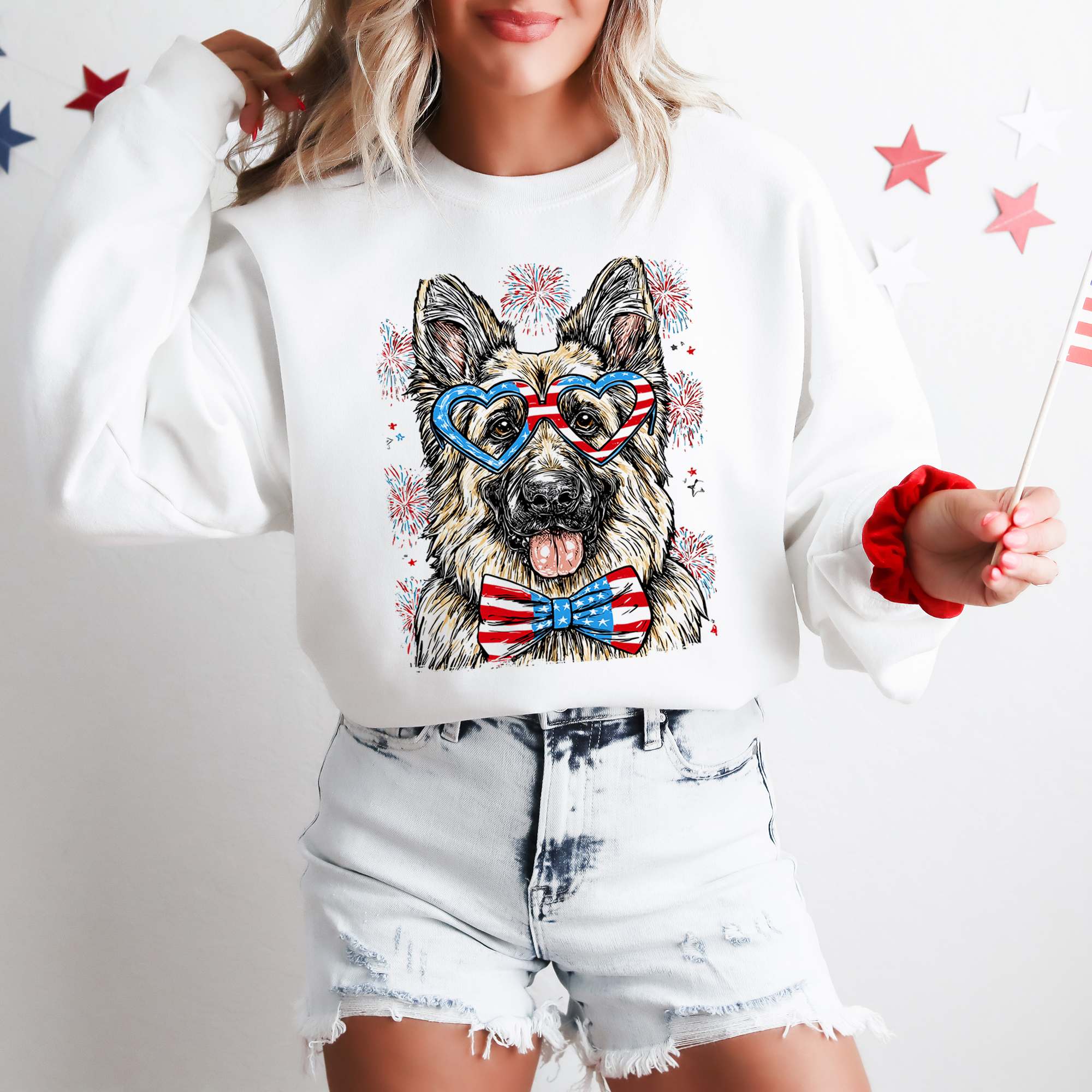 German Shepherd Patriotic Dog USA 4th of July Edition Flag Emblem Collection Sweatshirt