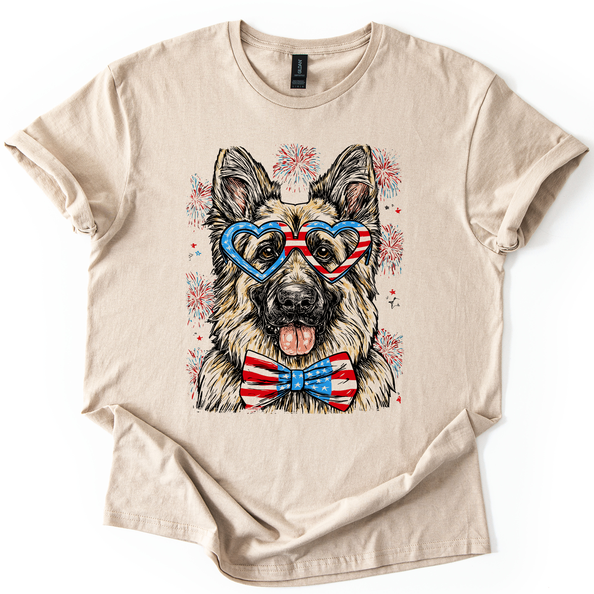 German Shepherd Patriotic Dog USA Flag Pride For Pet Lovers Fourth Of July Celebration American Spirit Graphic Tee