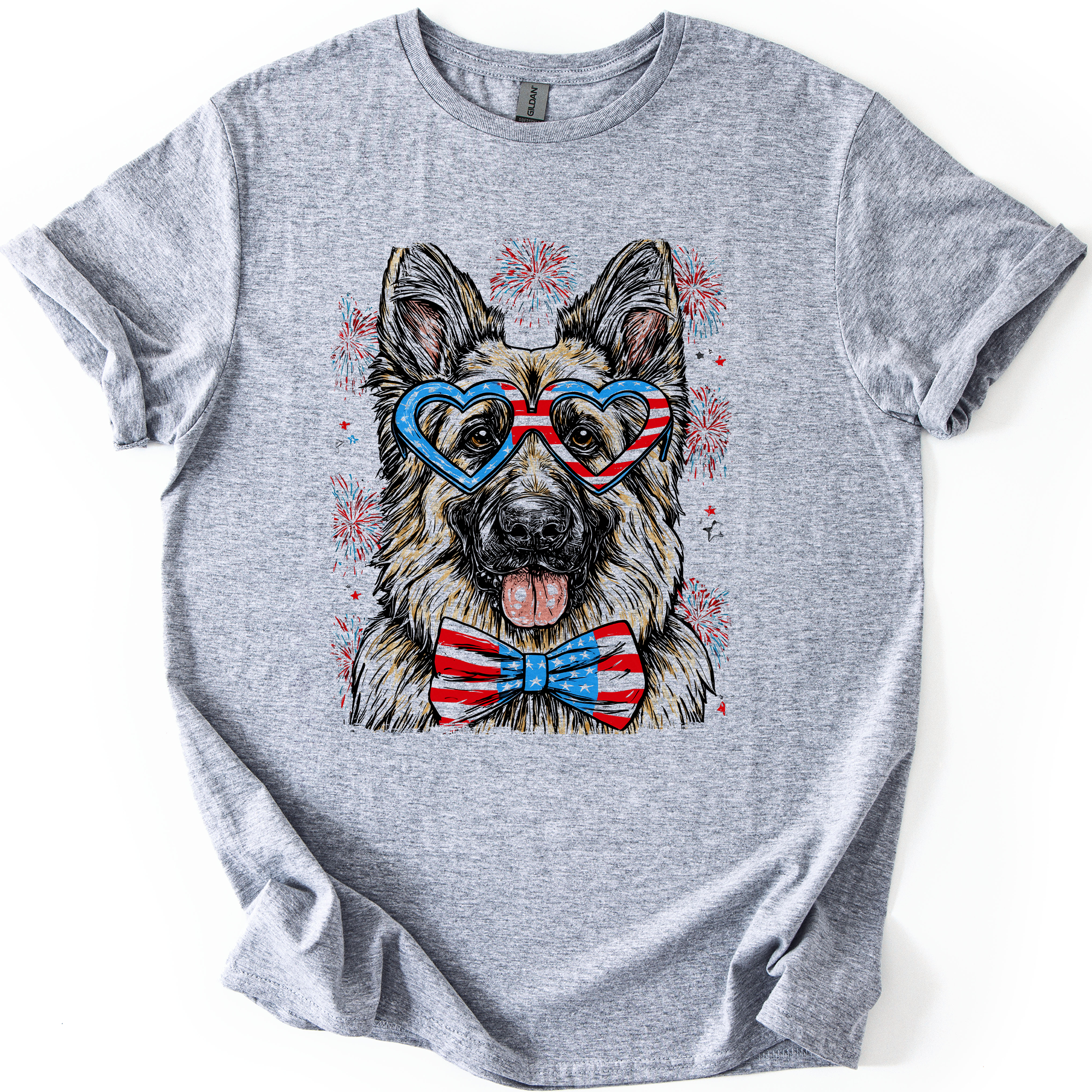 German Shepherd Patriotic Dog USA Flag Pride For Pet Lovers Fourth Of July Celebration American Spirit Graphic Tee