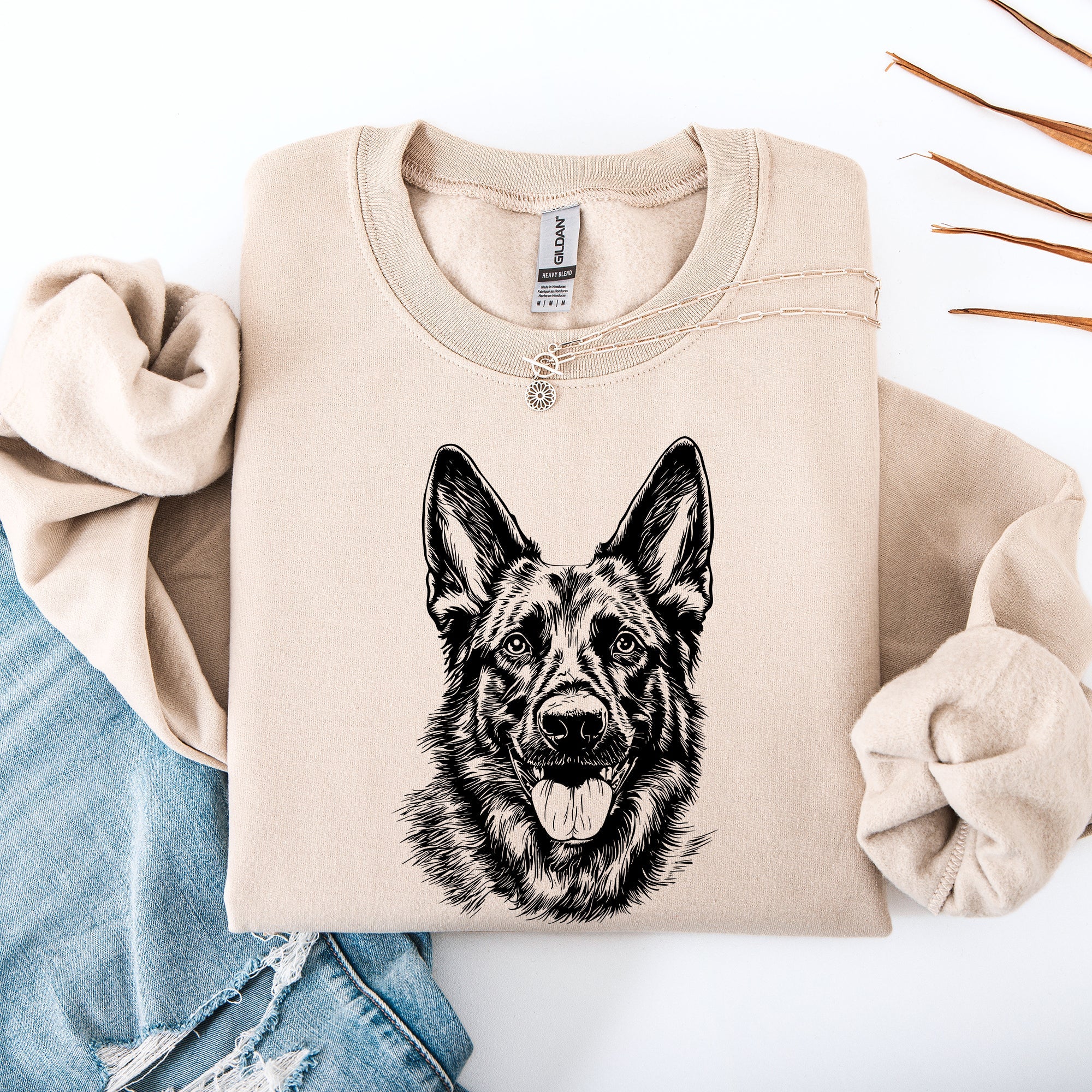 German Shepherd Lover Graphic Portrait With Paw Prints And Loyal Companion Sweatshirt