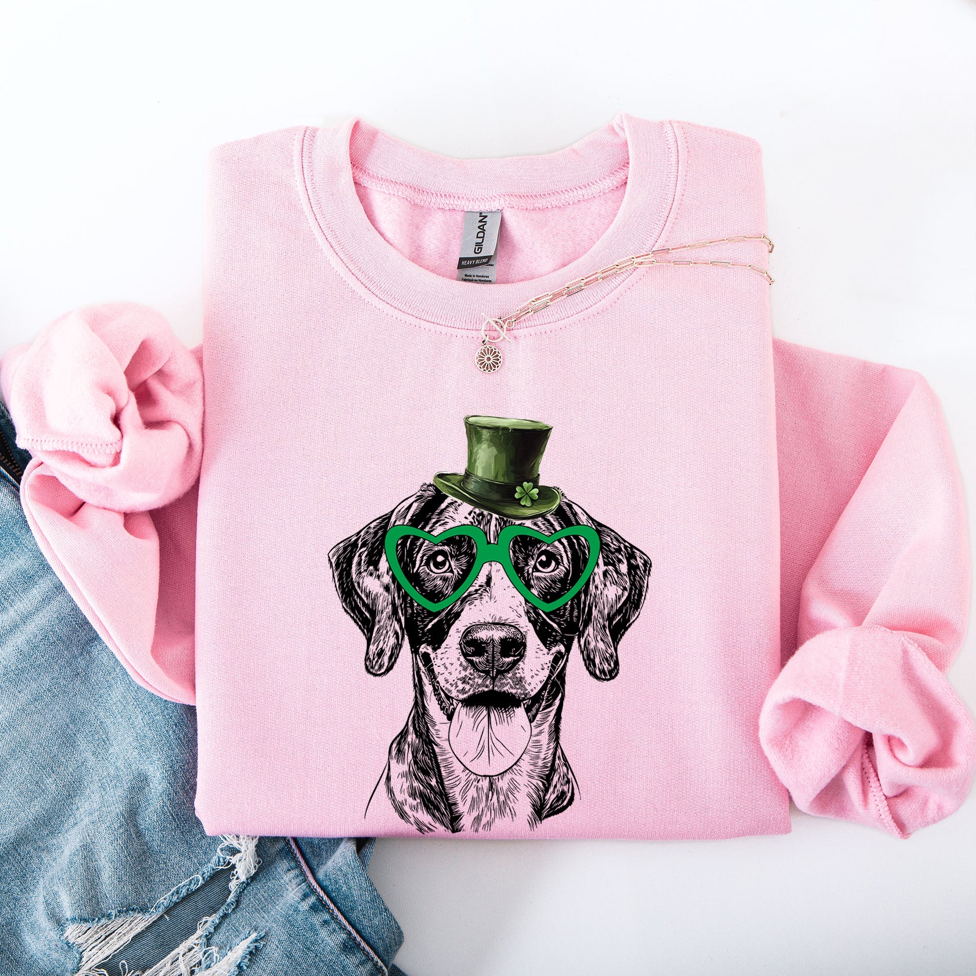 German Shorthaired St Patrick's Day Lucky Irish Hunting Dog Graphic Illustration Sweatshirt