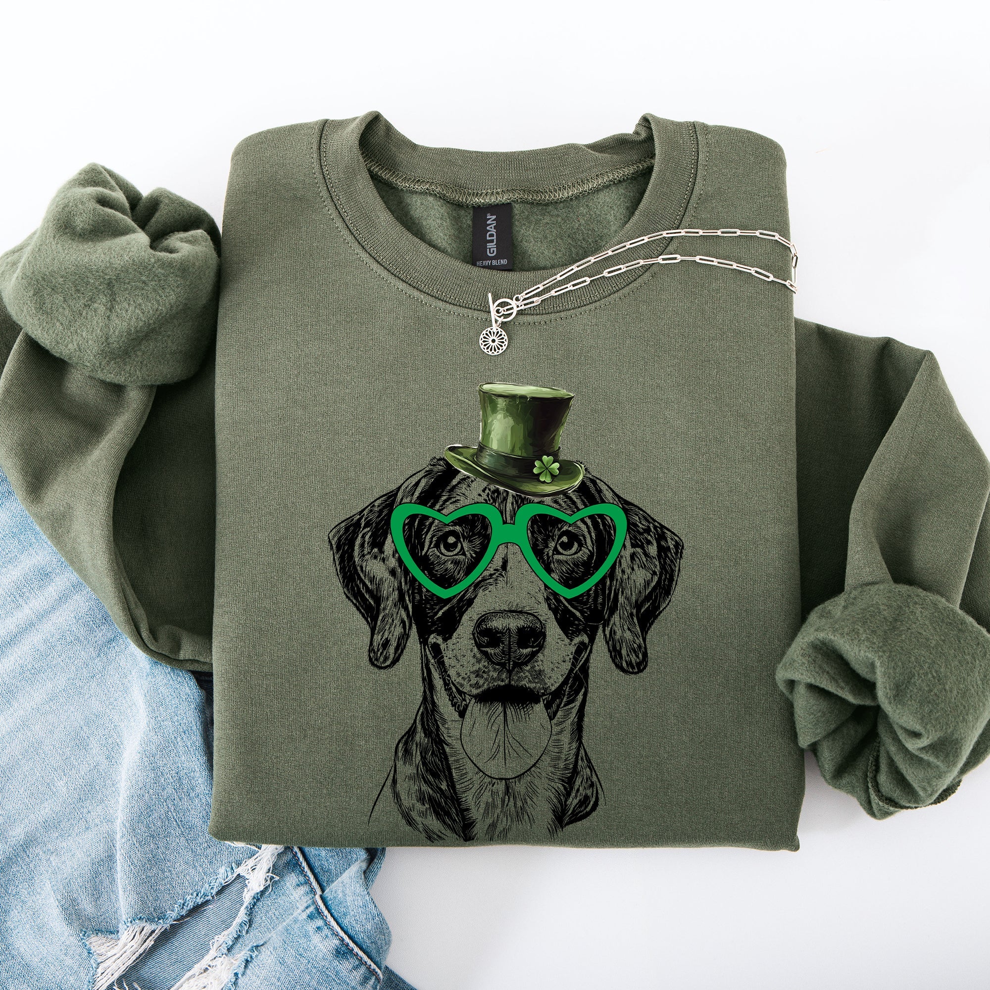 German Shorthaired St Patrick's Day Lucky Irish Hunting Dog Graphic Illustration Sweatshirt