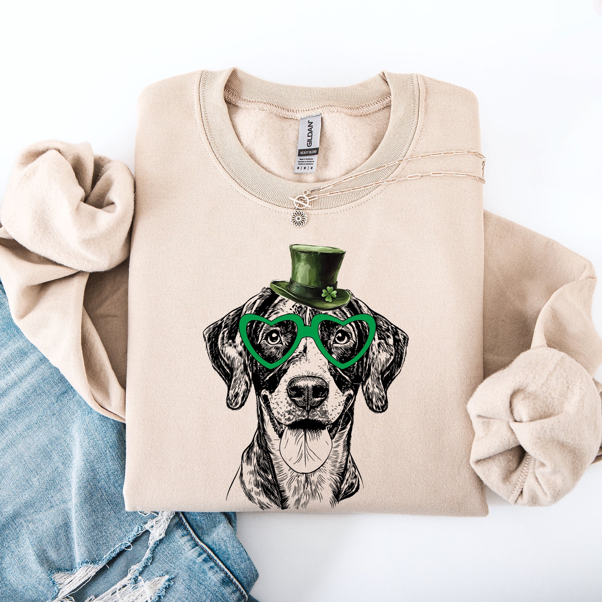 German Shorthaired St Patrick's Day Lucky Irish Hunting Dog Graphic Illustration Sweatshirt