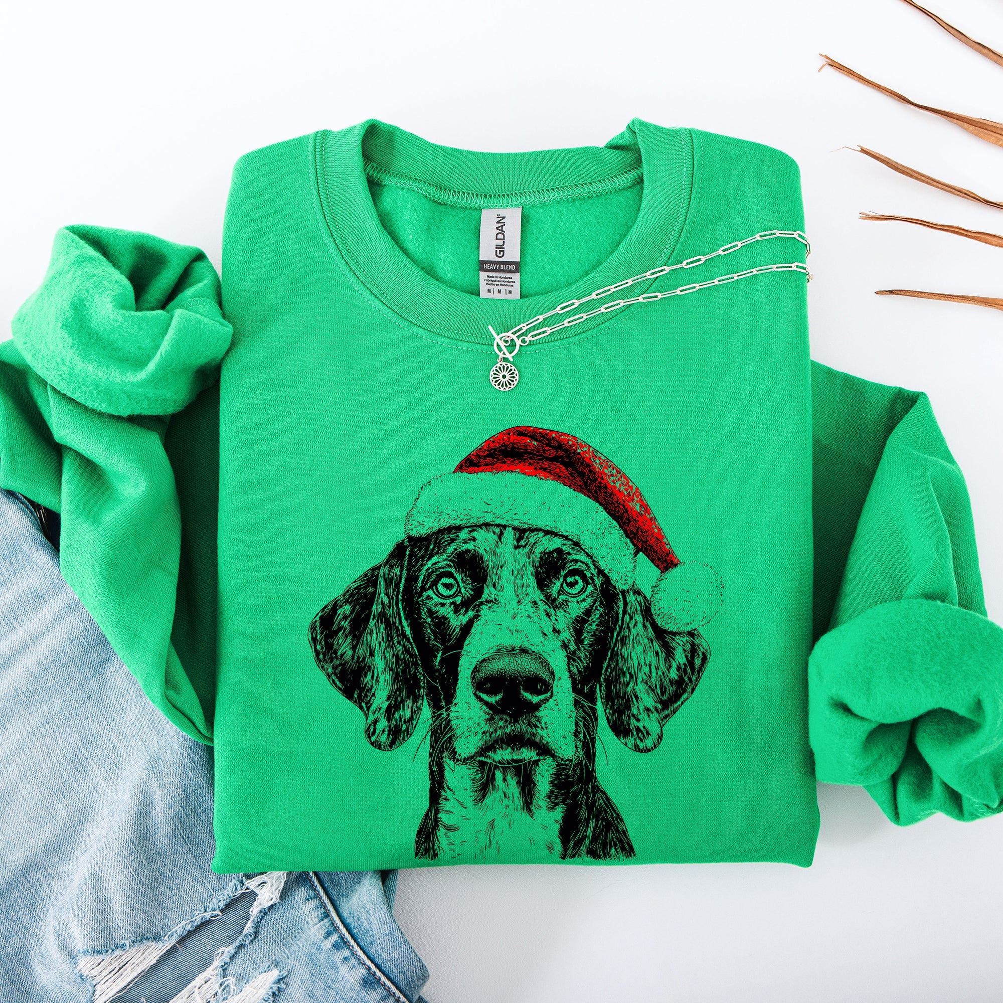German Shorthaired Santa Christmas Dog Lover Portrait With Paws And Snowflakes Sweatshirt