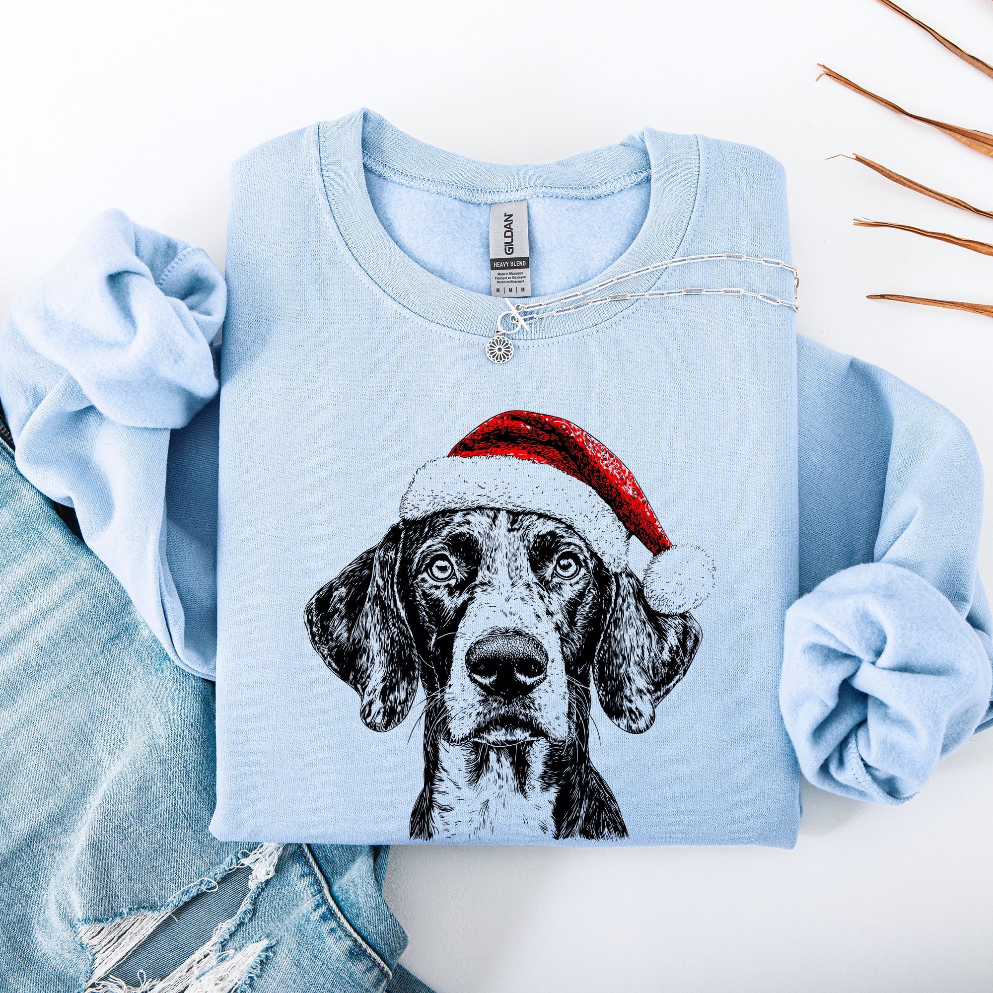 German Shorthaired Santa Christmas Dog Lover Portrait With Paws And Snowflakes Sweatshirt