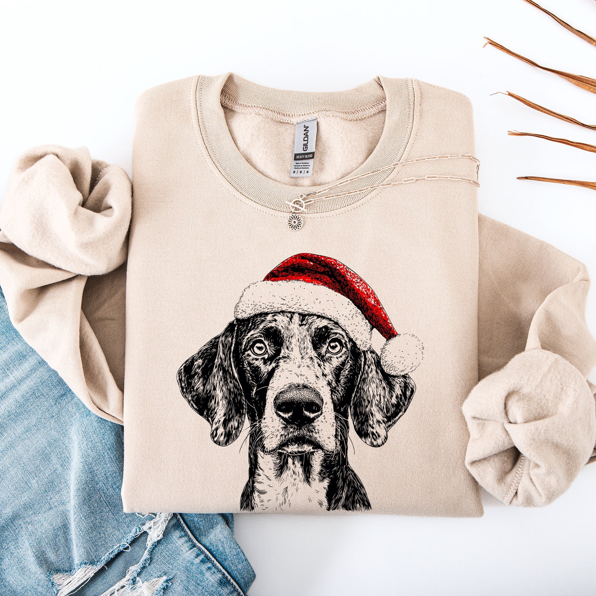 German Shorthaired Santa Christmas Dog Lover Portrait With Paws And Snowflakes Sweatshirt