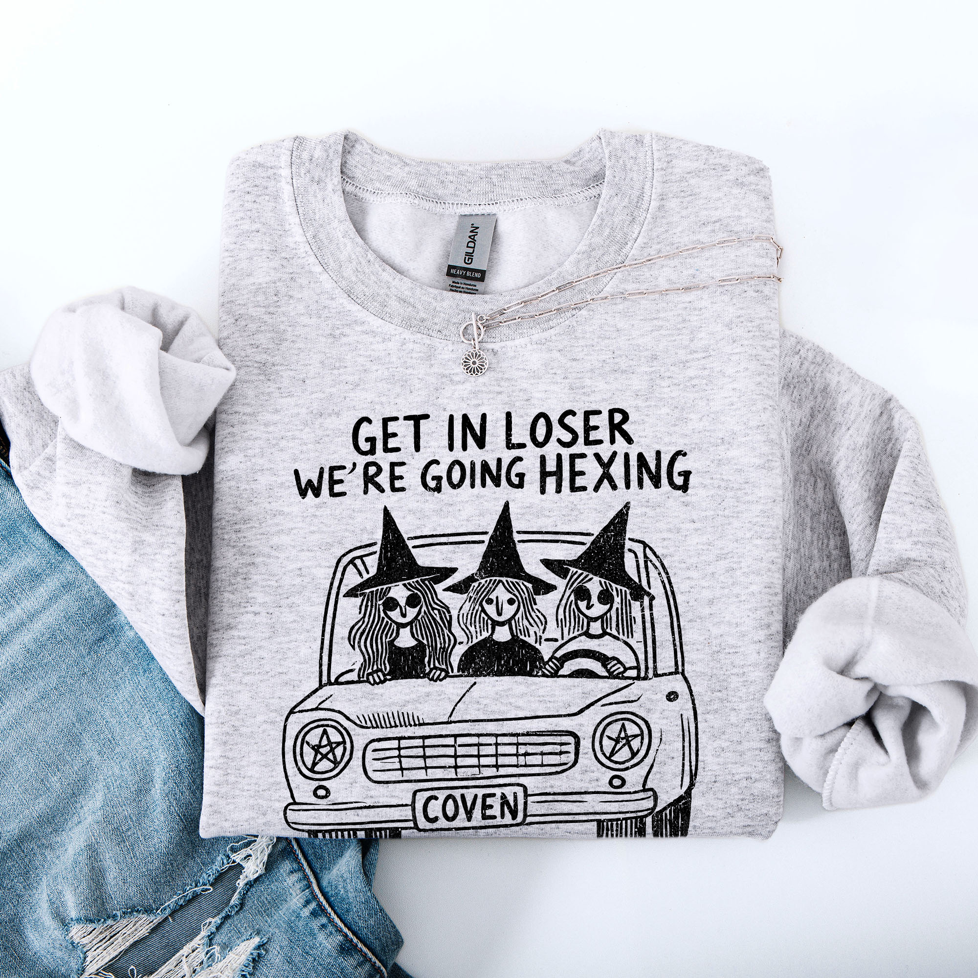 Get In Loser, We're Going Hexing Witch Coven Halloween Cozy Gothic Charm Sweatshirt