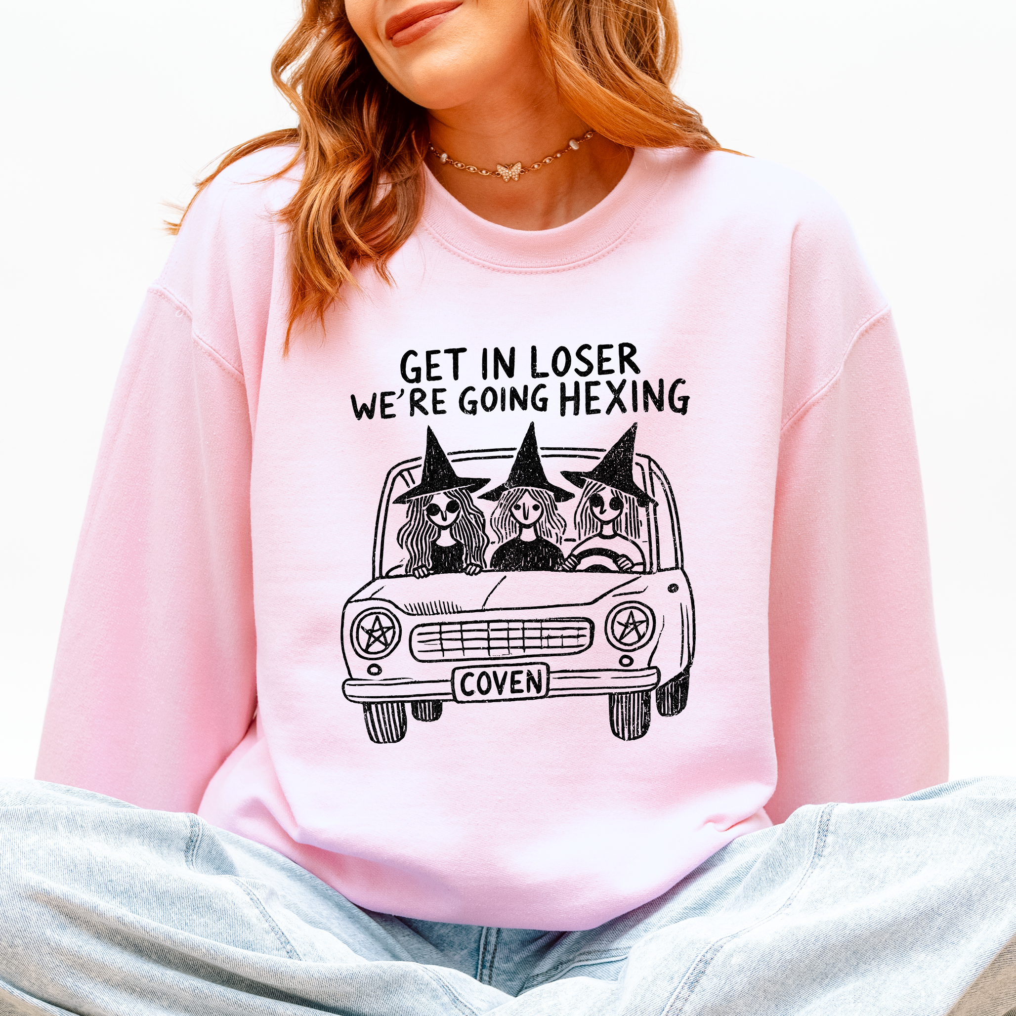 Get In Loser, We're Going Hexing Witch Coven Halloween Cozy Gothic Charm Sweatshirt