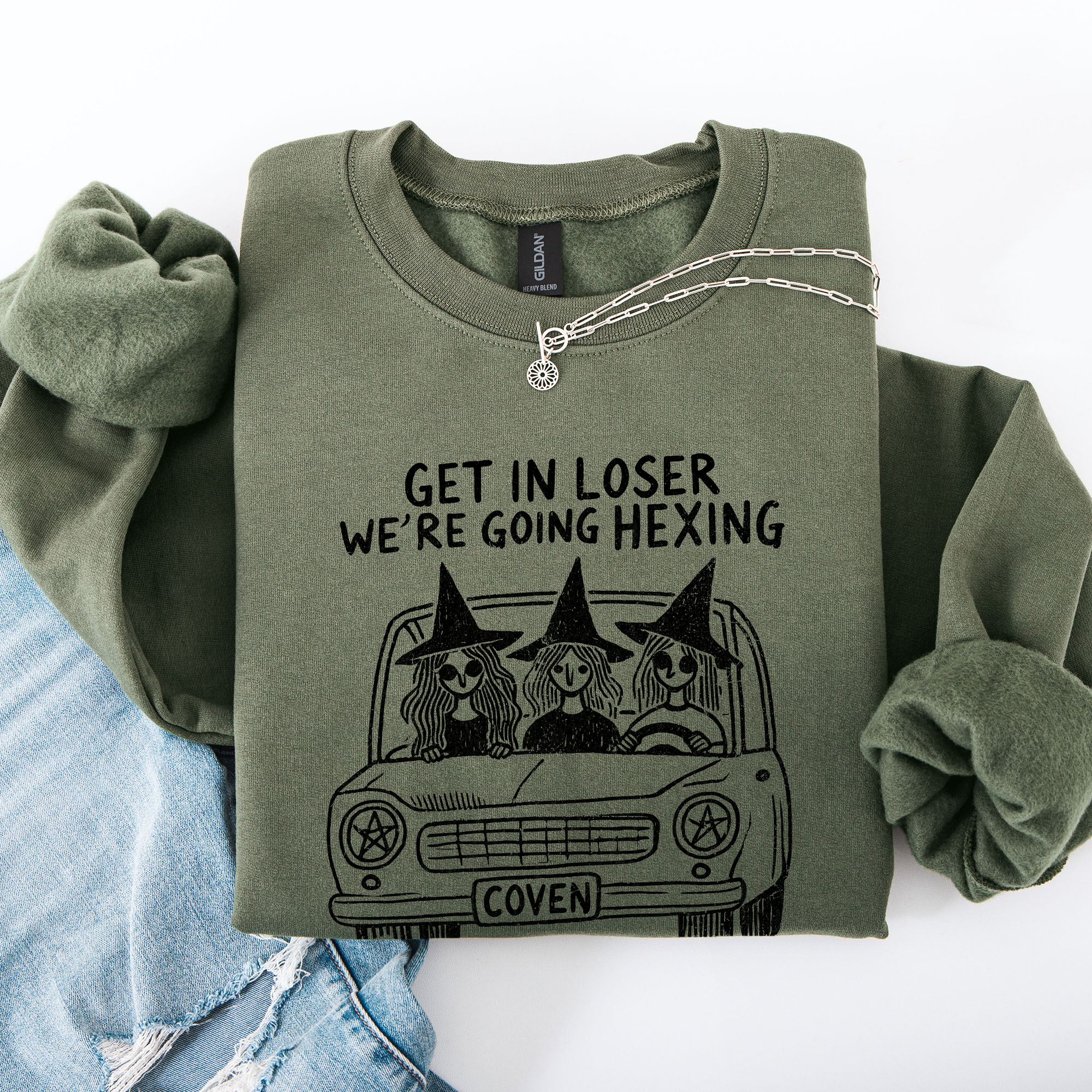 Get In Loser, We're Going Hexing Witch Coven Halloween Cozy Gothic Charm Sweatshirt