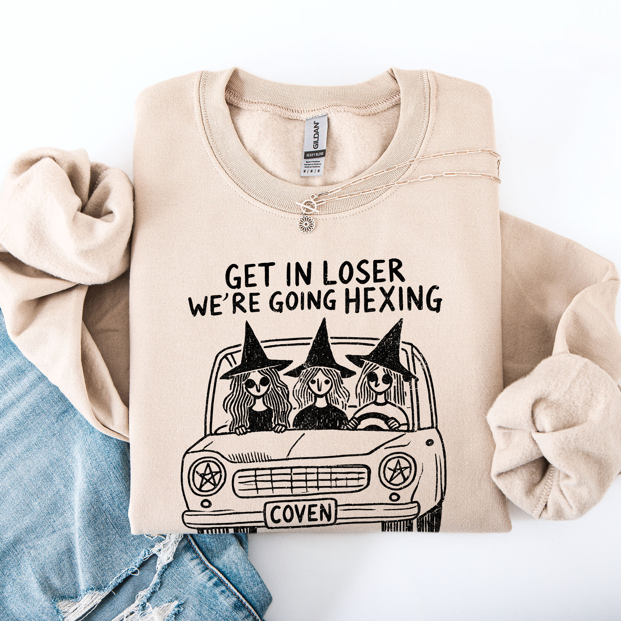 Get In Loser, We're Going Hexing Witch Coven Halloween Cozy Gothic Charm Sweatshirt
