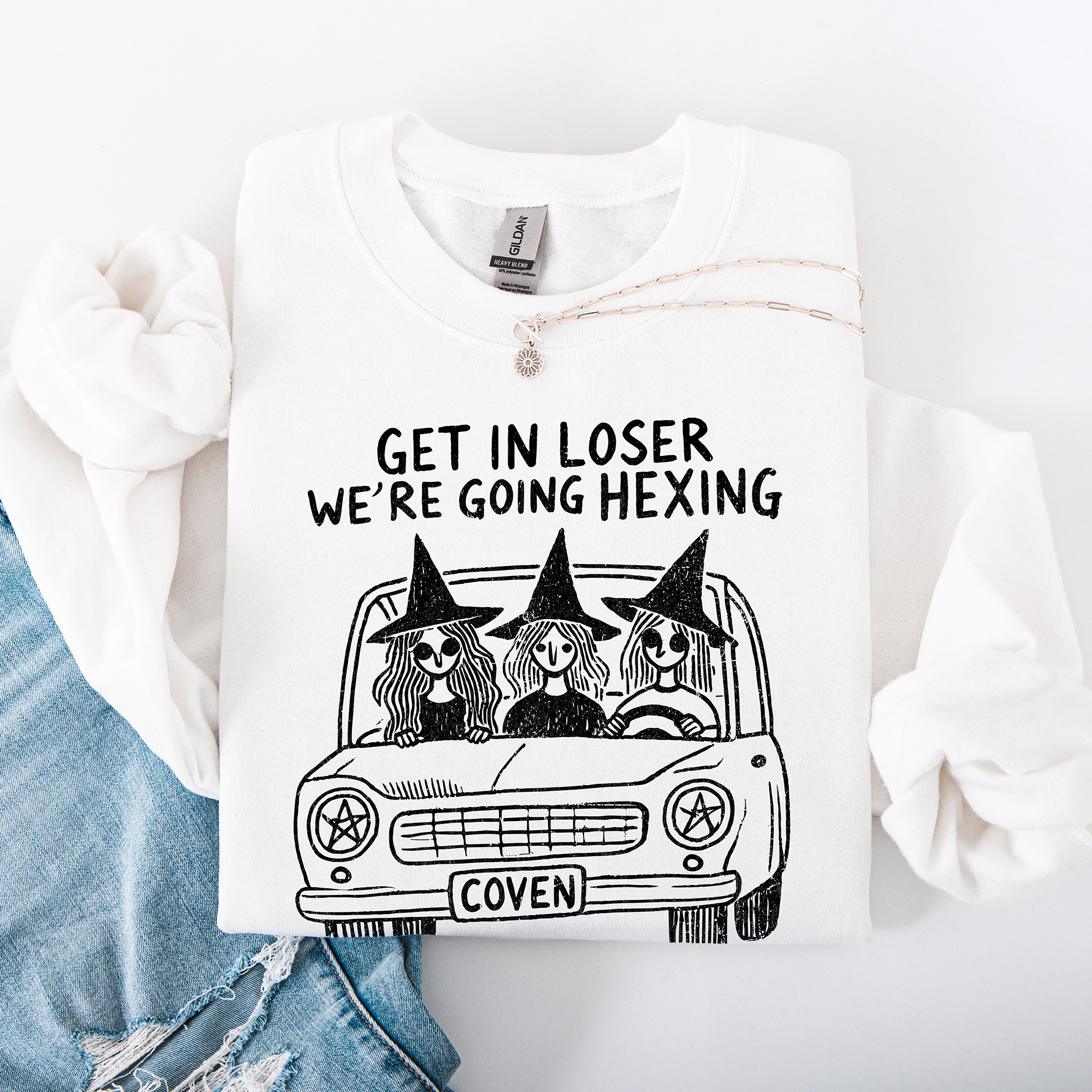 Get In Loser, We're Going Hexing Witch Coven Halloween Cozy Gothic Charm Sweatshirt