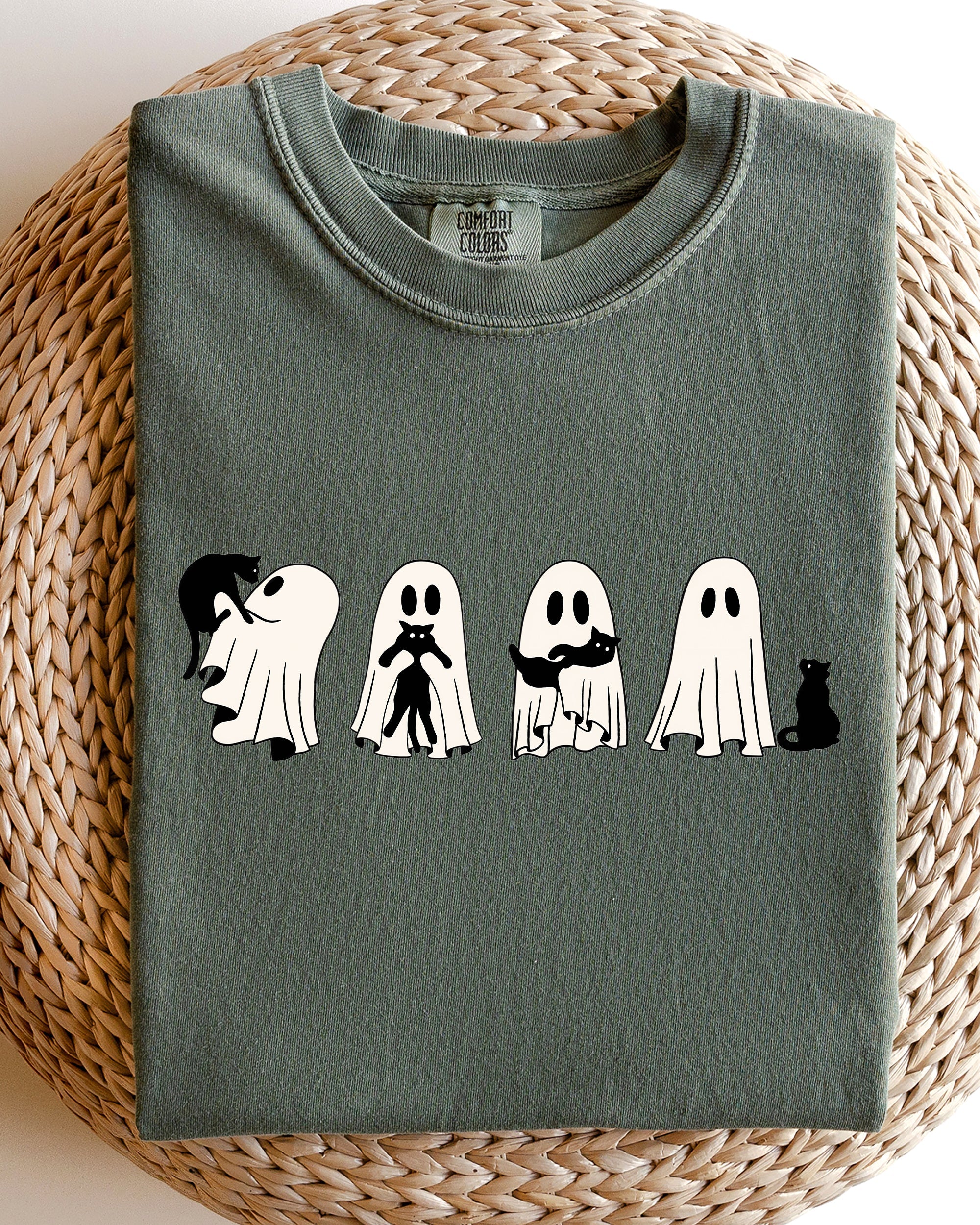 Ghost Cats Halloween Witch Skeleton Trick Or Treat Adorable Vintage Cartoon Style Comfort Colors Tee