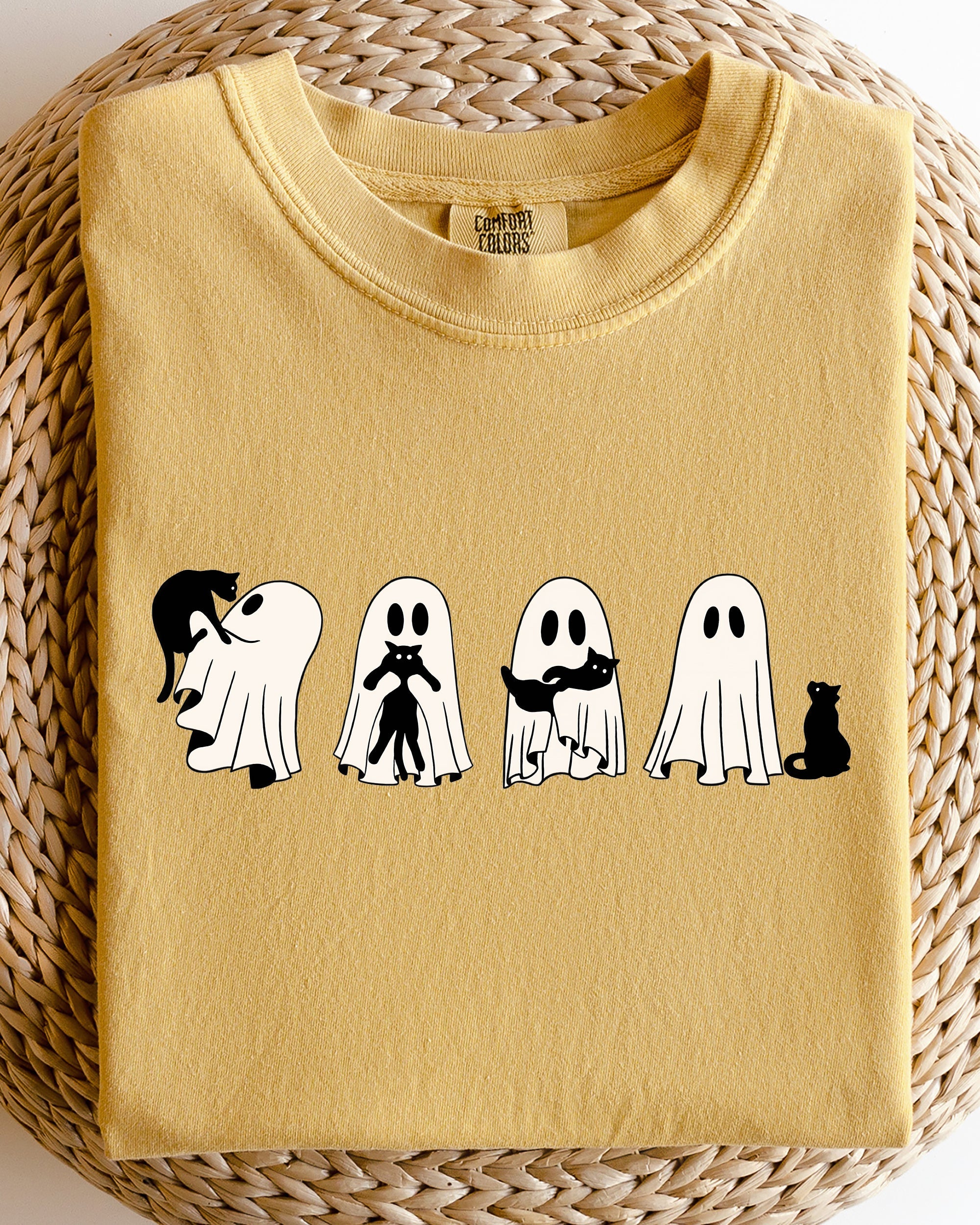 Ghost Cats Halloween Witch Skeleton Trick Or Treat Adorable Vintage Cartoon Style Comfort Colors Tee