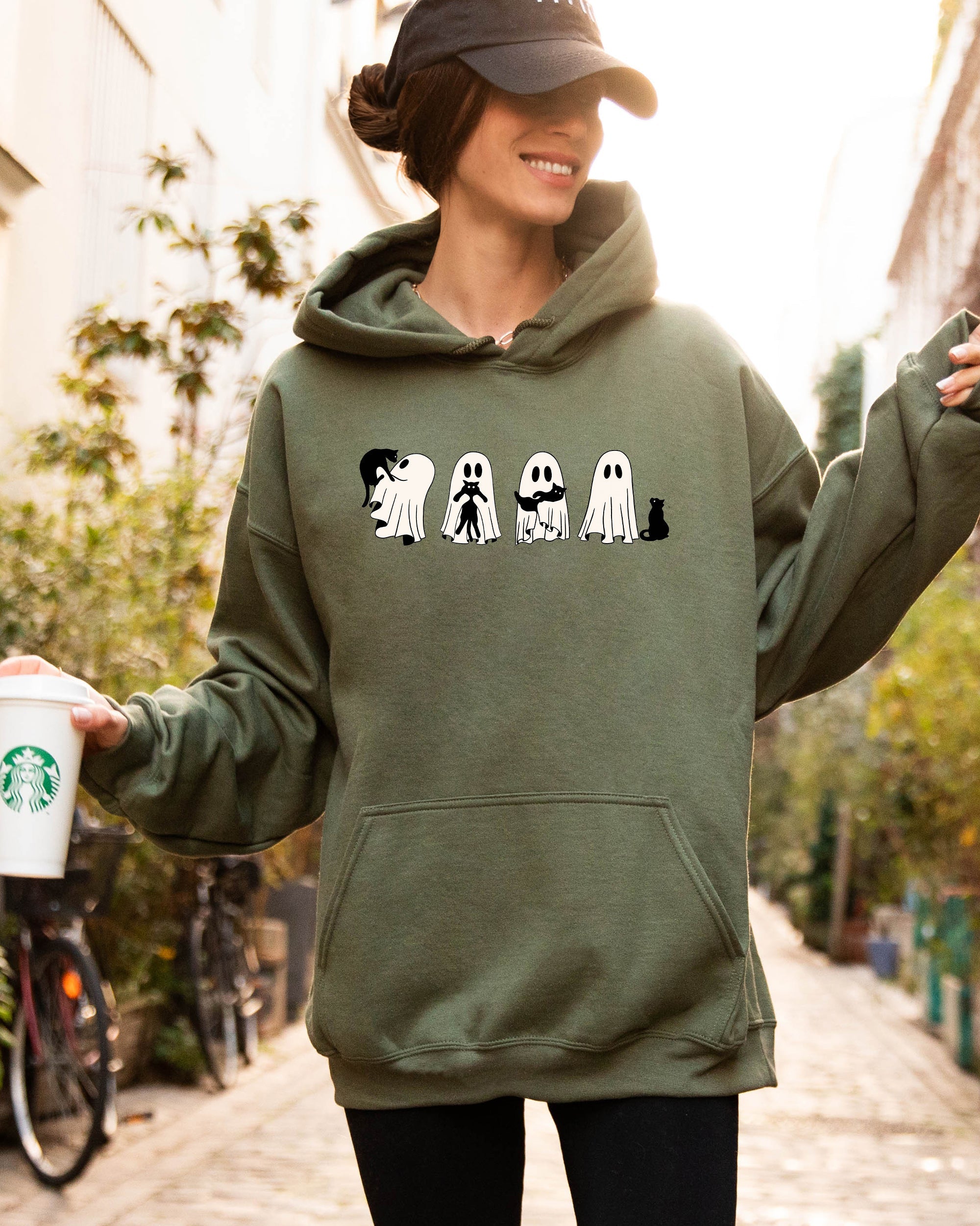 Ghost Cats Halloween Witch Skeleton Trick Or Treat Adorable Edition Hooded Sweatshirt