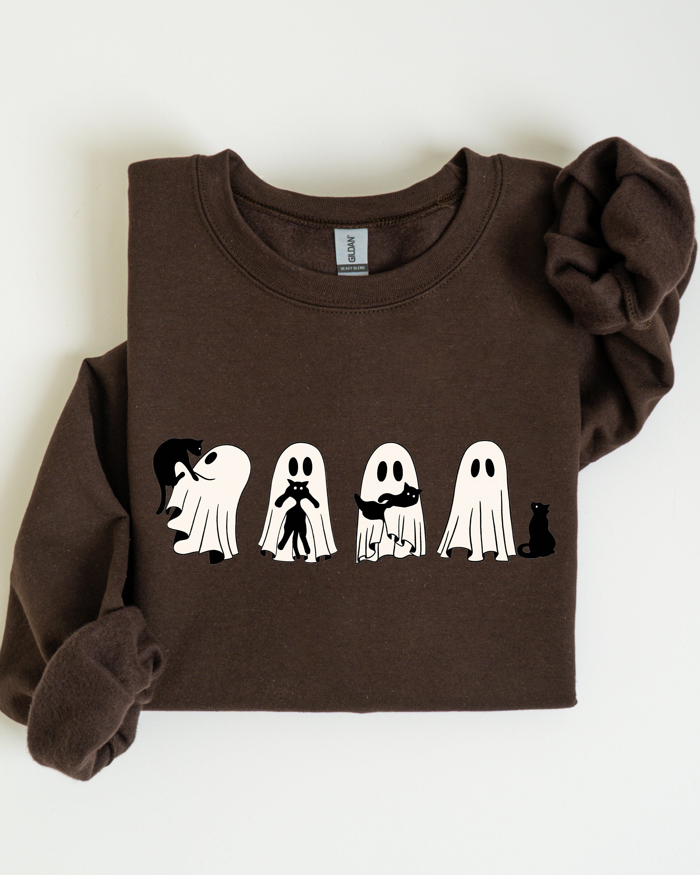 Ghost Cats Trick Or Treat Halloween Witch Skeleton Festive Cozy Print Sweatshirt