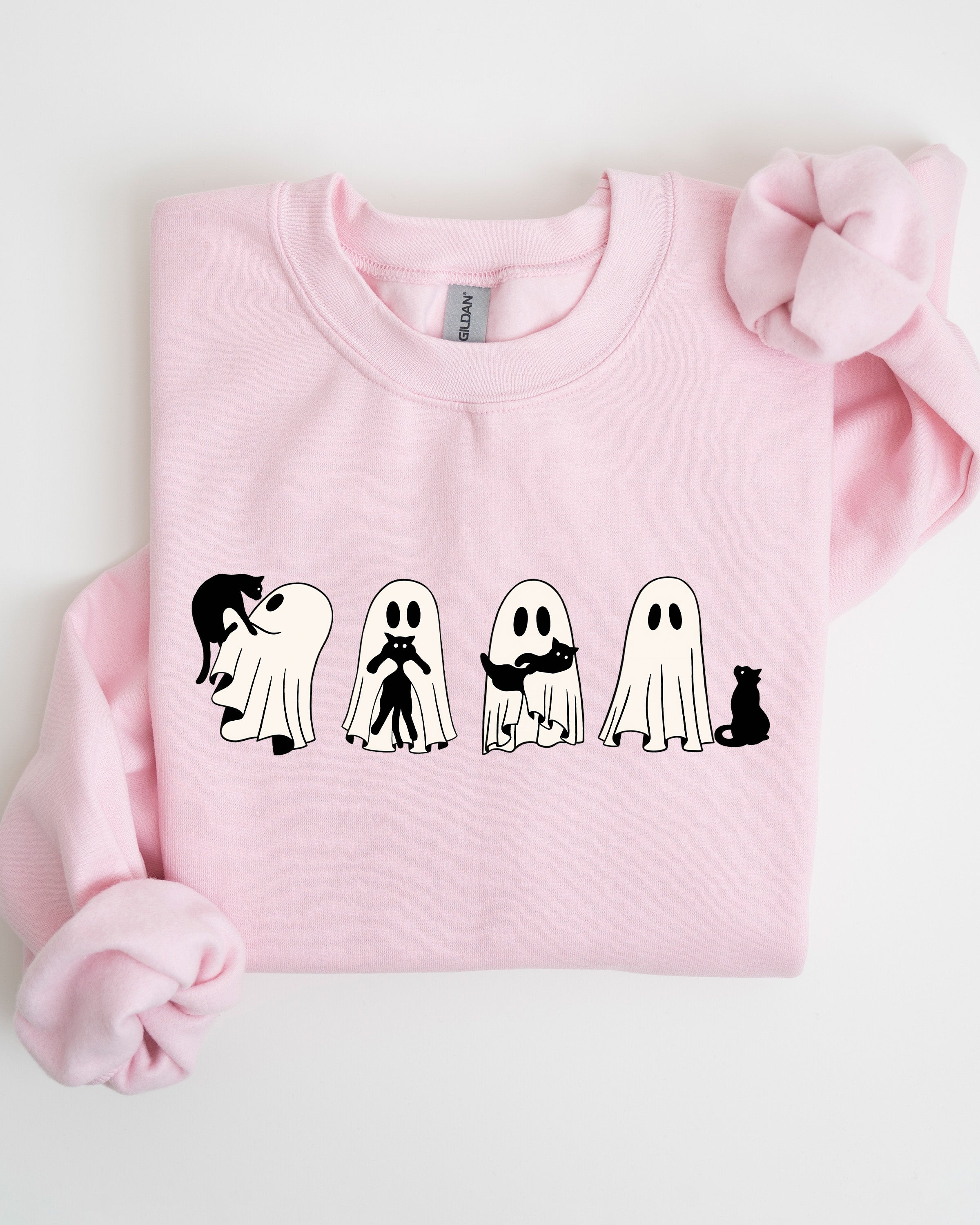 Ghost Cats Trick Or Treat Halloween Witch Skeleton Festive Cozy Print Sweatshirt